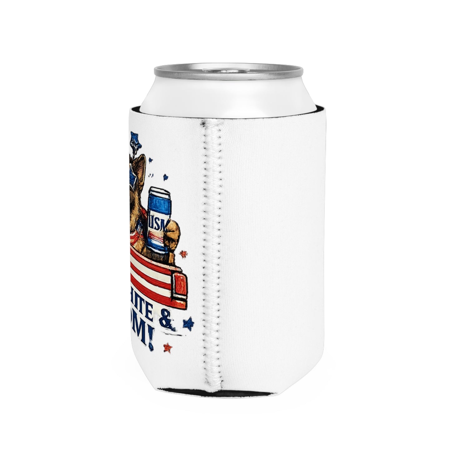 Red White & Boom German Shepherd Can Cooler | 4th of July Patriotic Koozie