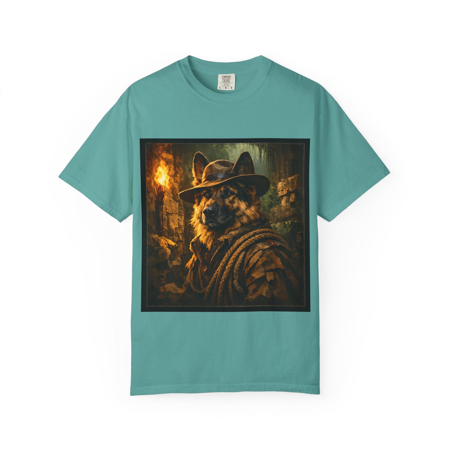 Indy Explorer German Shepherd T‑Shirt – Adventure Dog Lover Tee | Vintage Noir Canine Illustration | Bella Canvas 3001