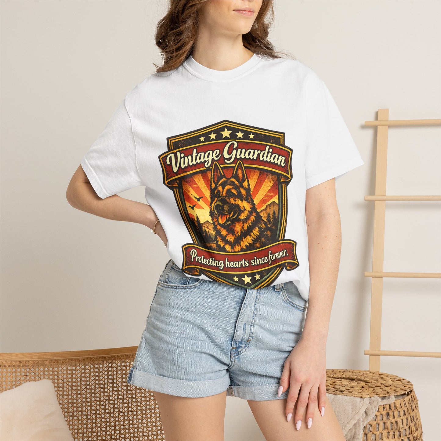 Vintage Guardian German Shepherd T-Shirt | Dog Badge Shield Design