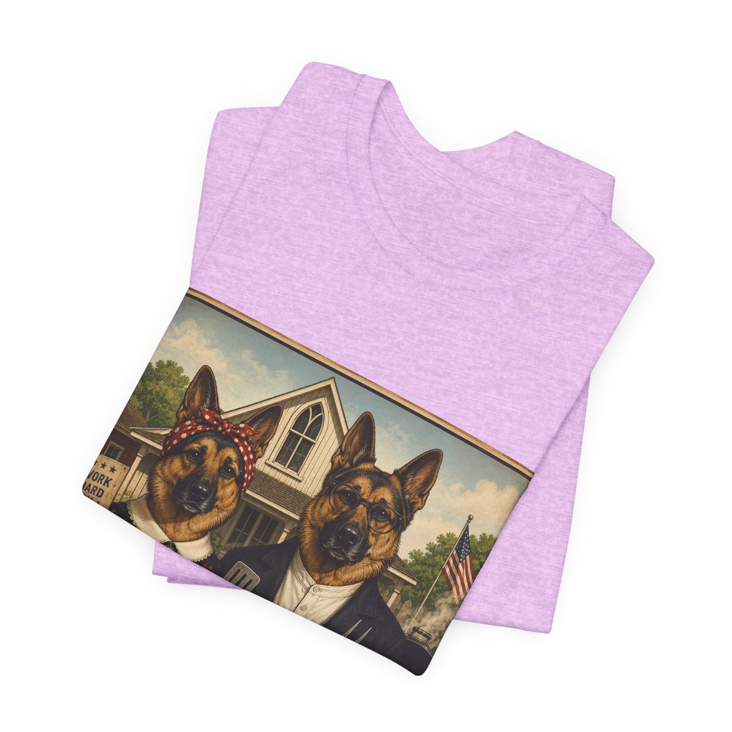 American Gothic – Backyard Style | German Shepherd BBQ T-Shirt