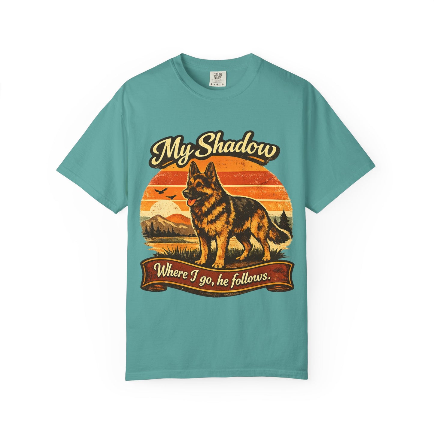 German Shepherd 'My Shadow' Vintage Sunset T-Shirt | Dog Lover Tee