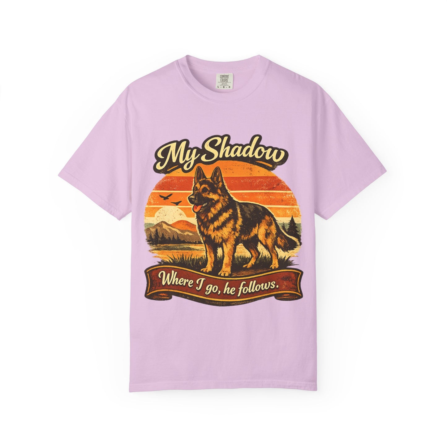 German Shepherd 'My Shadow' Vintage Sunset T-Shirt | Dog Lover Tee
