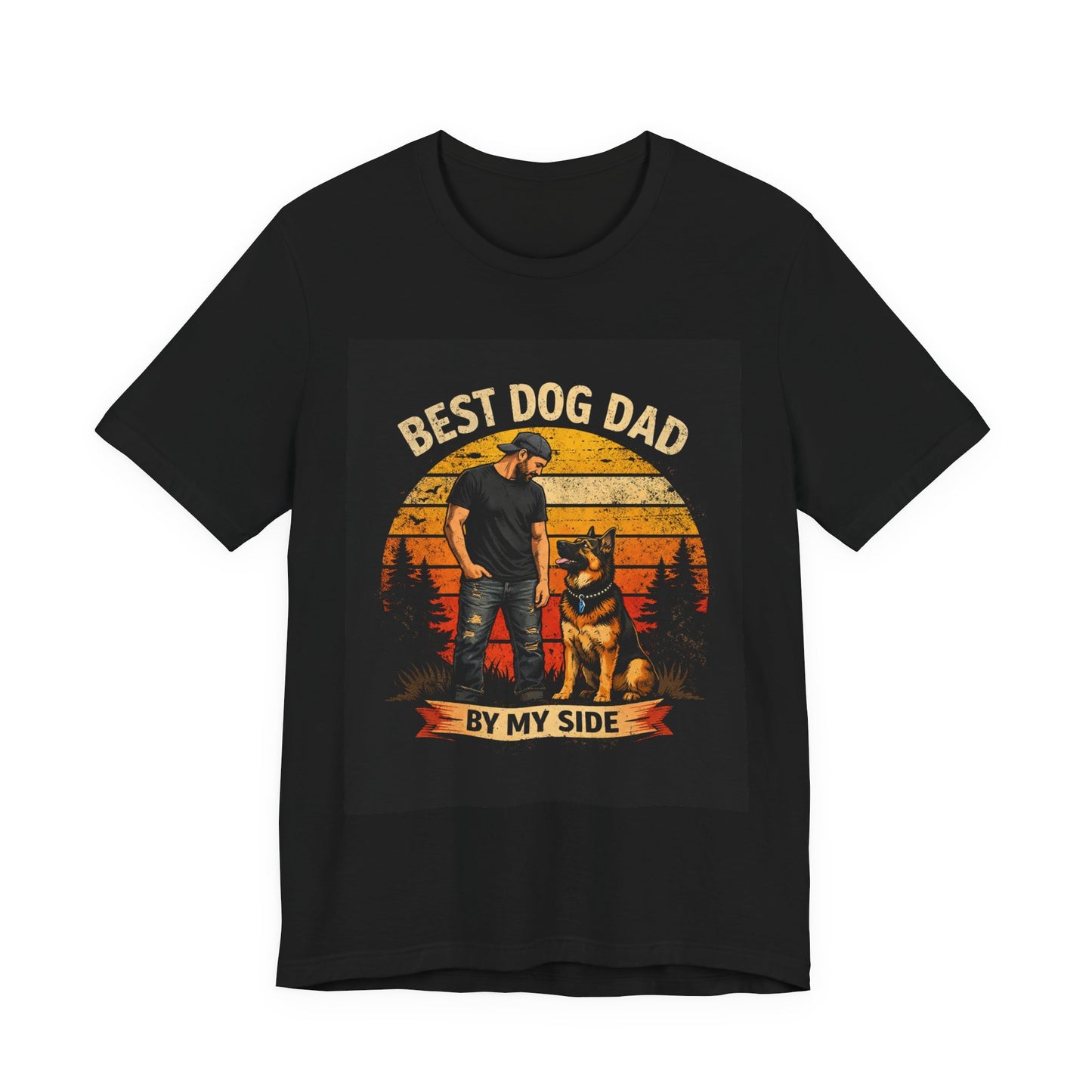 Best Dog Dad by My Side Tee | Man with German Shepherd Vintage Sunset