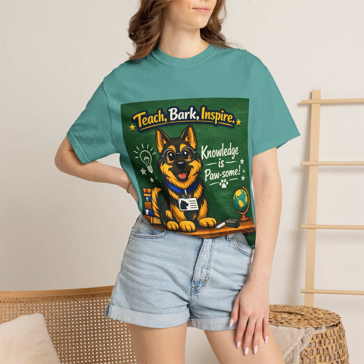 Teach Bark Inspire German Shepherd T‑Shirt – Knowledge Is Paw‑some Teacher Tee | Classroom Dog Lover Shirt | Bella Canvas 3001