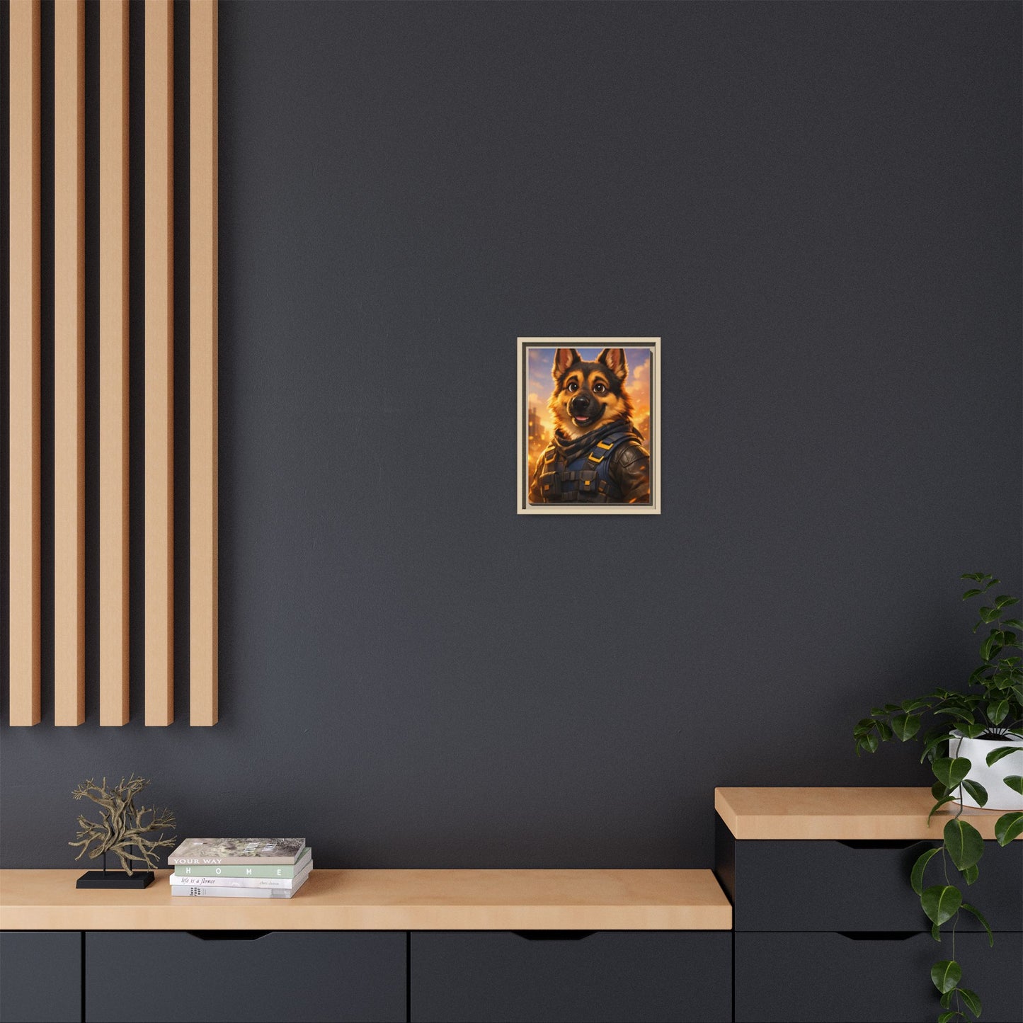 German Shepherd Hero Art – Tactical Dog Character Wall Canvas | Cinematic GSD Decor | Framed Matte Canvas