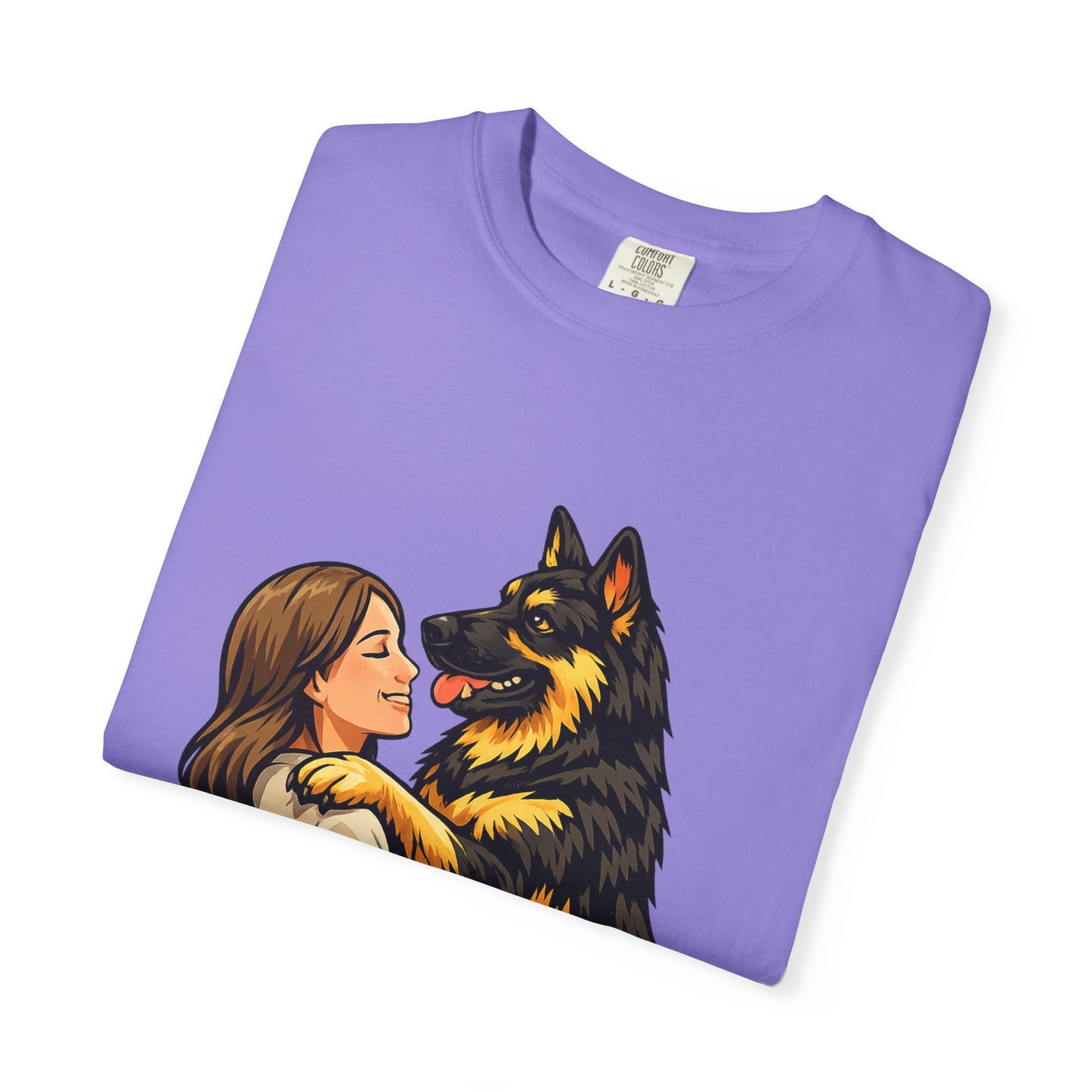 I Love You More Than Treats T-shirt | Girl Hugging German Shepherd Dog