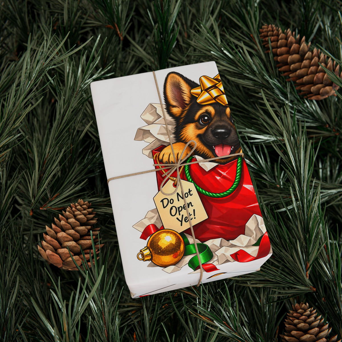 German Shepherd Christmas Wrapping Paper – GSD Puppy Gift Wrap