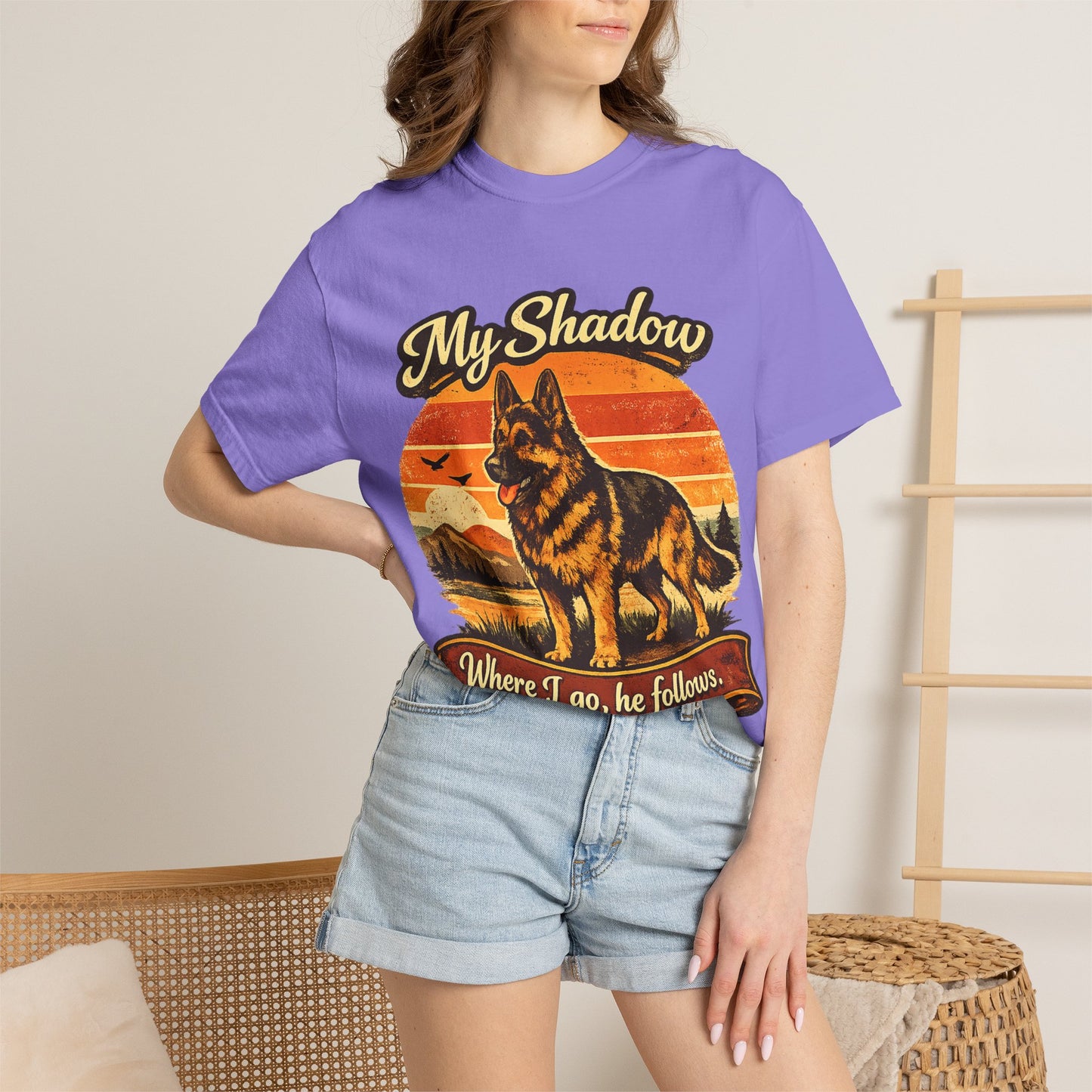German Shepherd 'My Shadow' Vintage Sunset T-Shirt | Dog Lover Tee