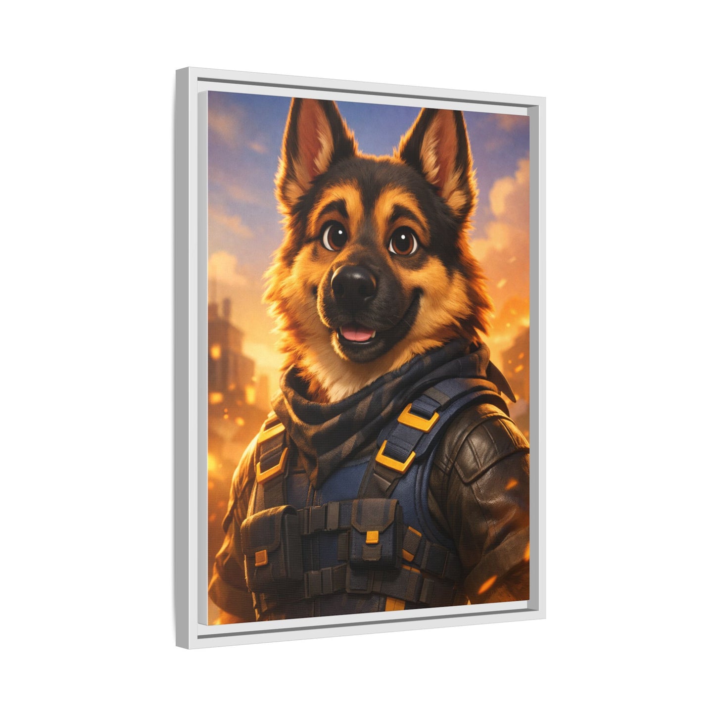 German Shepherd Hero Art – Tactical Dog Character Wall Canvas | Cinematic GSD Decor | Framed Matte Canvas