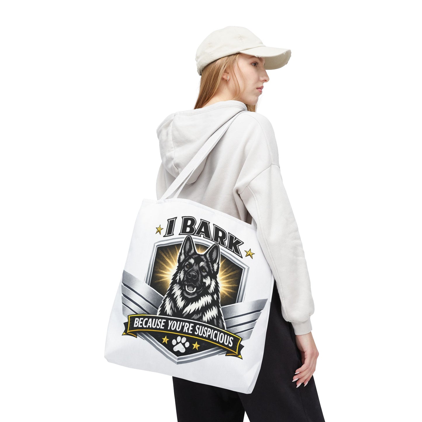 Tote Bag — "I Bark Because You’re Suspicious" German Shepherd Tote