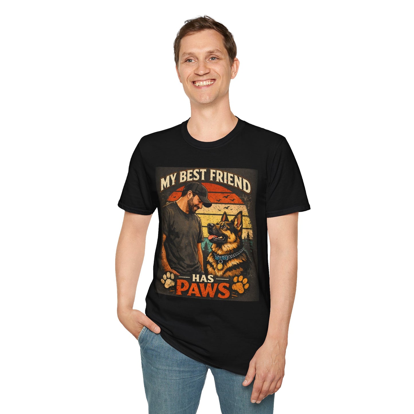 My Best Friend Has Paws Retro T‑Shirt – Dog Lover Vintage Graphic Tee | Pet Owner Gift | Gildan Softstyle