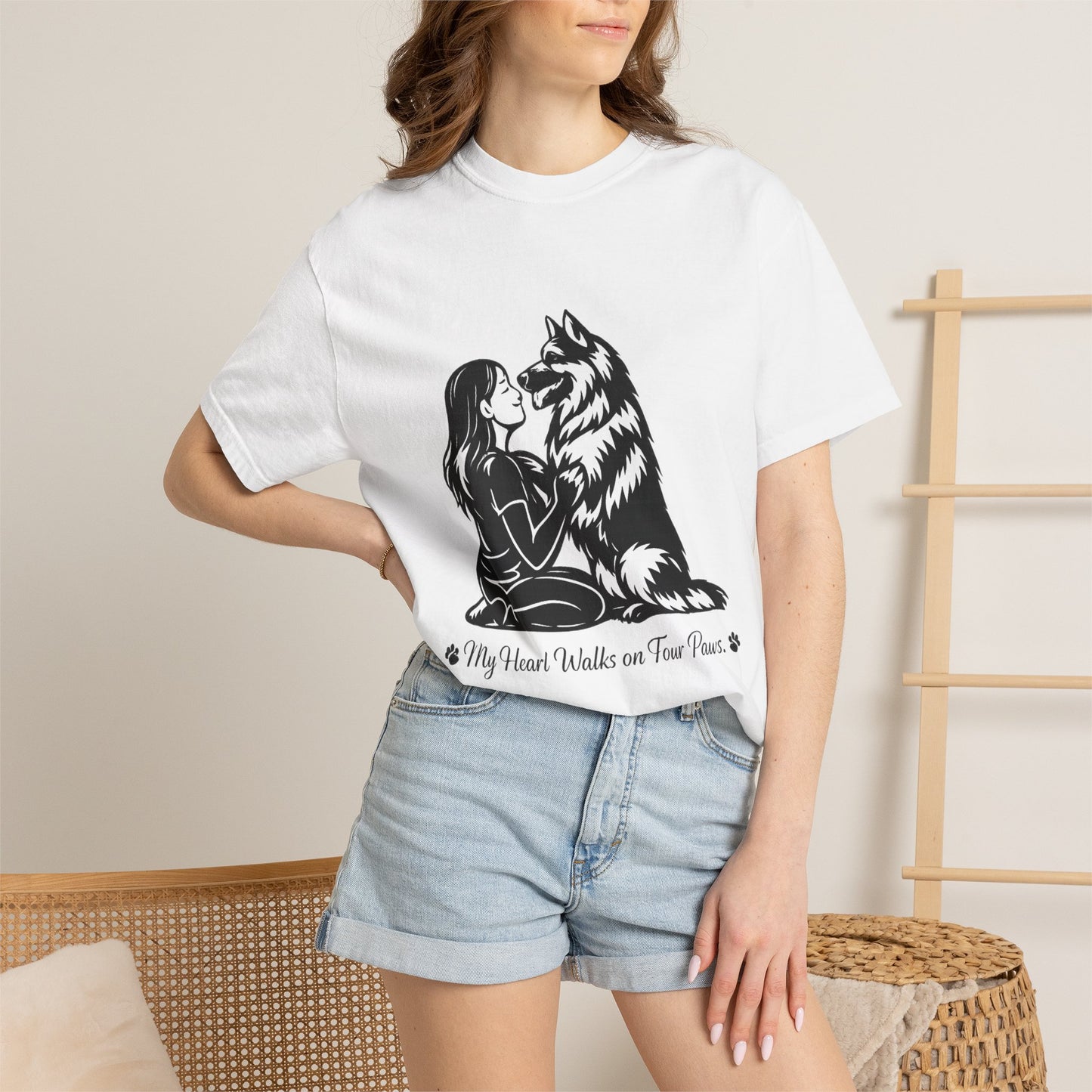 Girl and German Shepherd Illustration T-Shirt | My Heart Walks on Four Paws