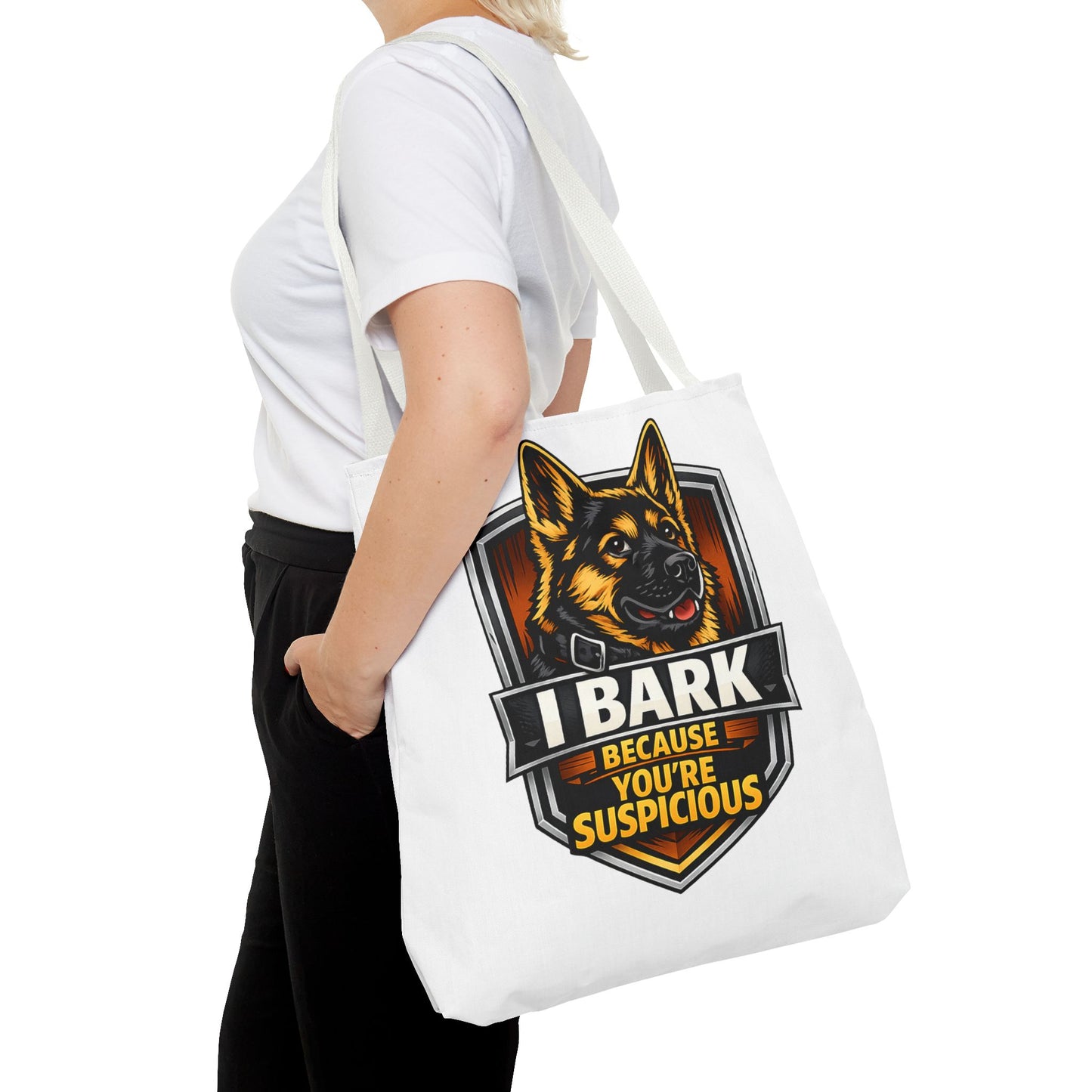 Dog Lover Tote Bag — "I Bark Because You're Suspicious" German Shepherd Tote