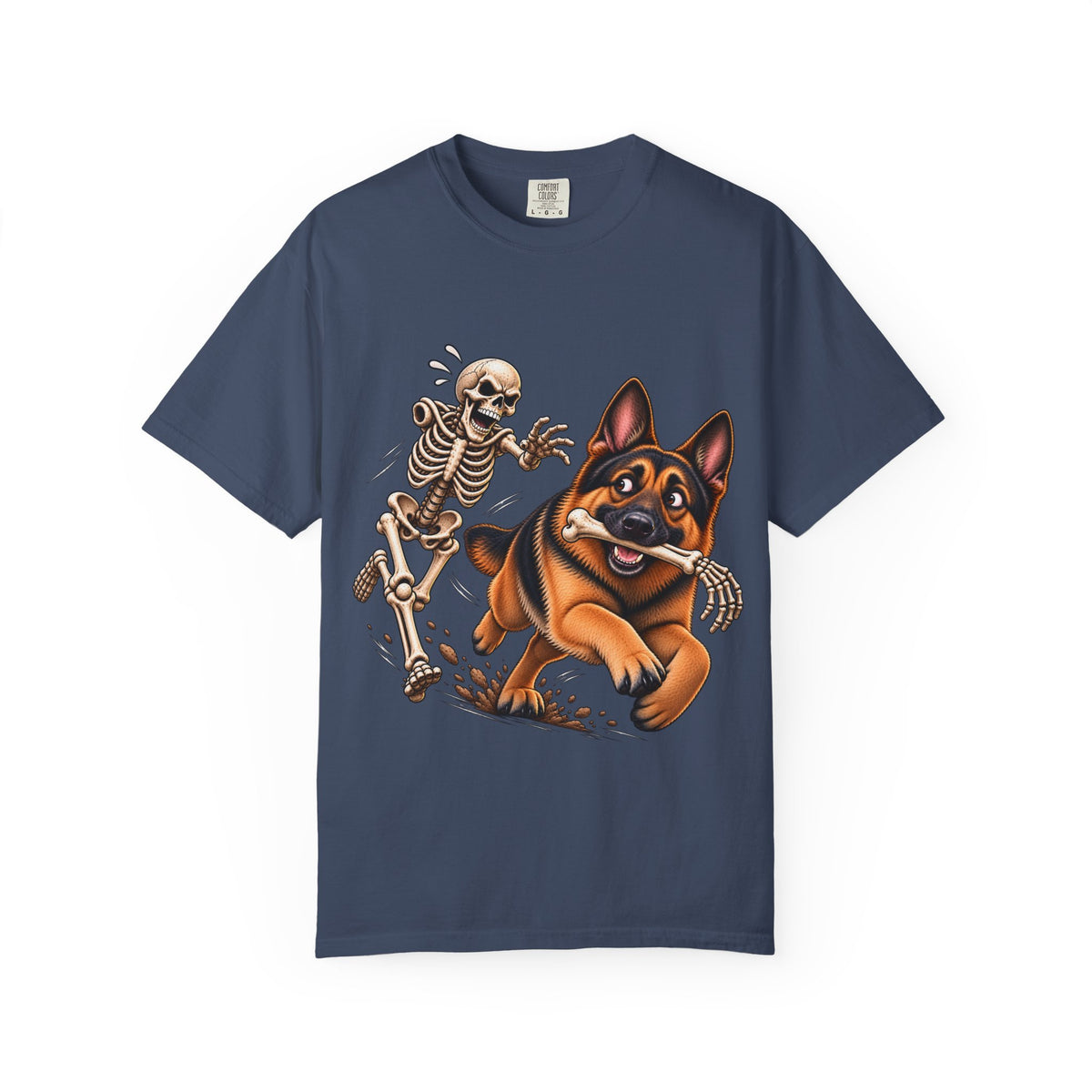 German Shepherd Skeleton Bone Chase T-Shirt – Funny Halloween GSD Shirt