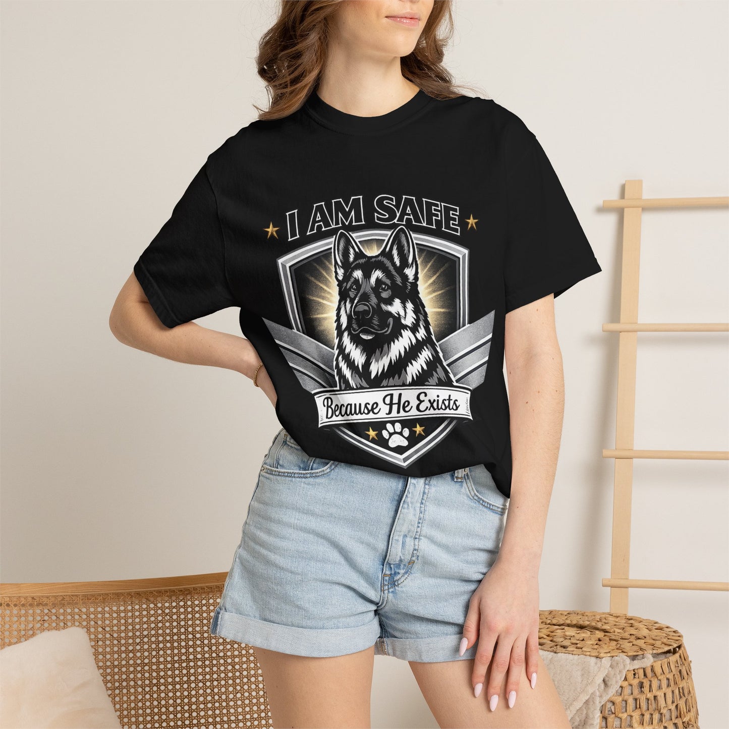 I Am Safe Because He Exists German Shepherd T-Shirt