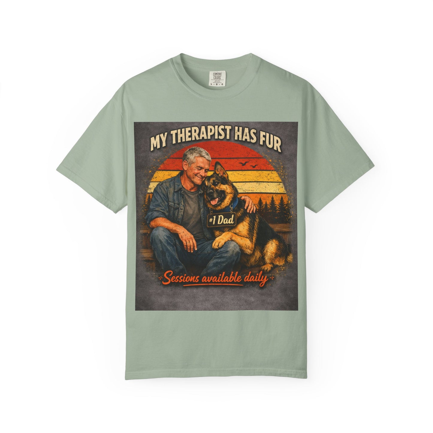 My Therapist Has Fur T-shirt | Dog Dad Graphic Tee, German Shepherd Design