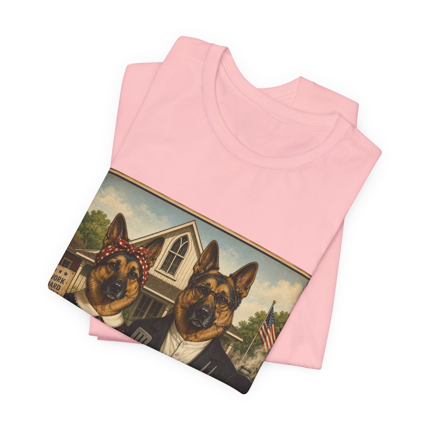 American Gothic – Backyard Style | German Shepherd BBQ T-Shirt