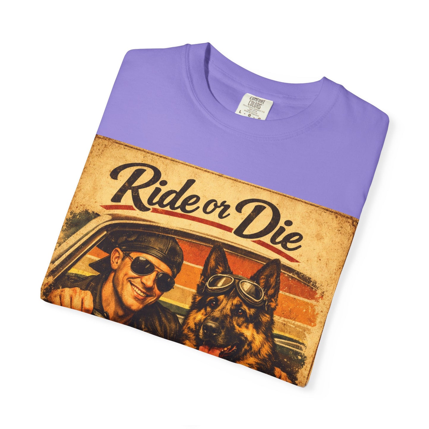 Ride or Die Co-Pilot T-shirt | Retro Driver and German Shepherd Design