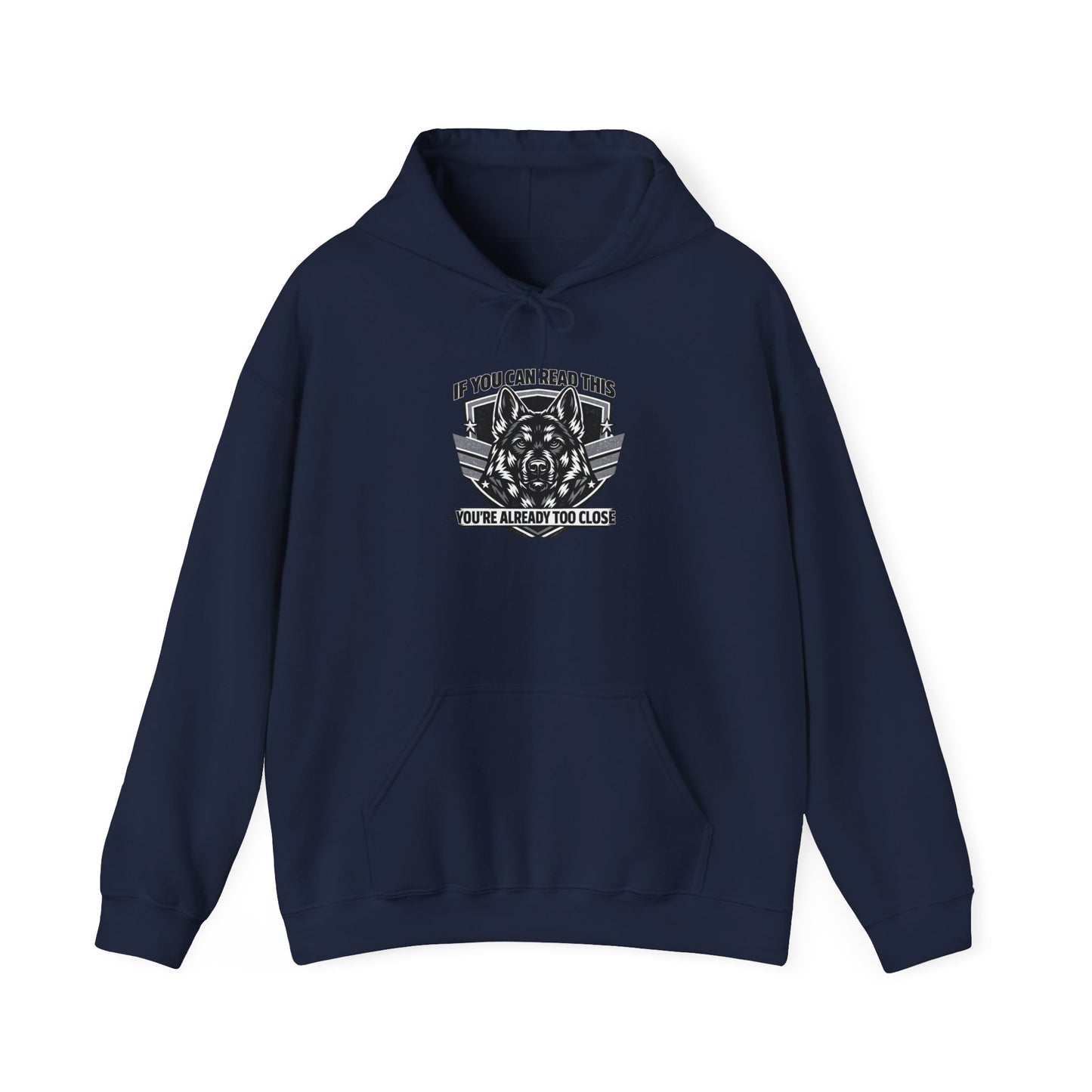 Hoodie — "If You Can Read This You're Already Too Close" Tactical Skull Graphic