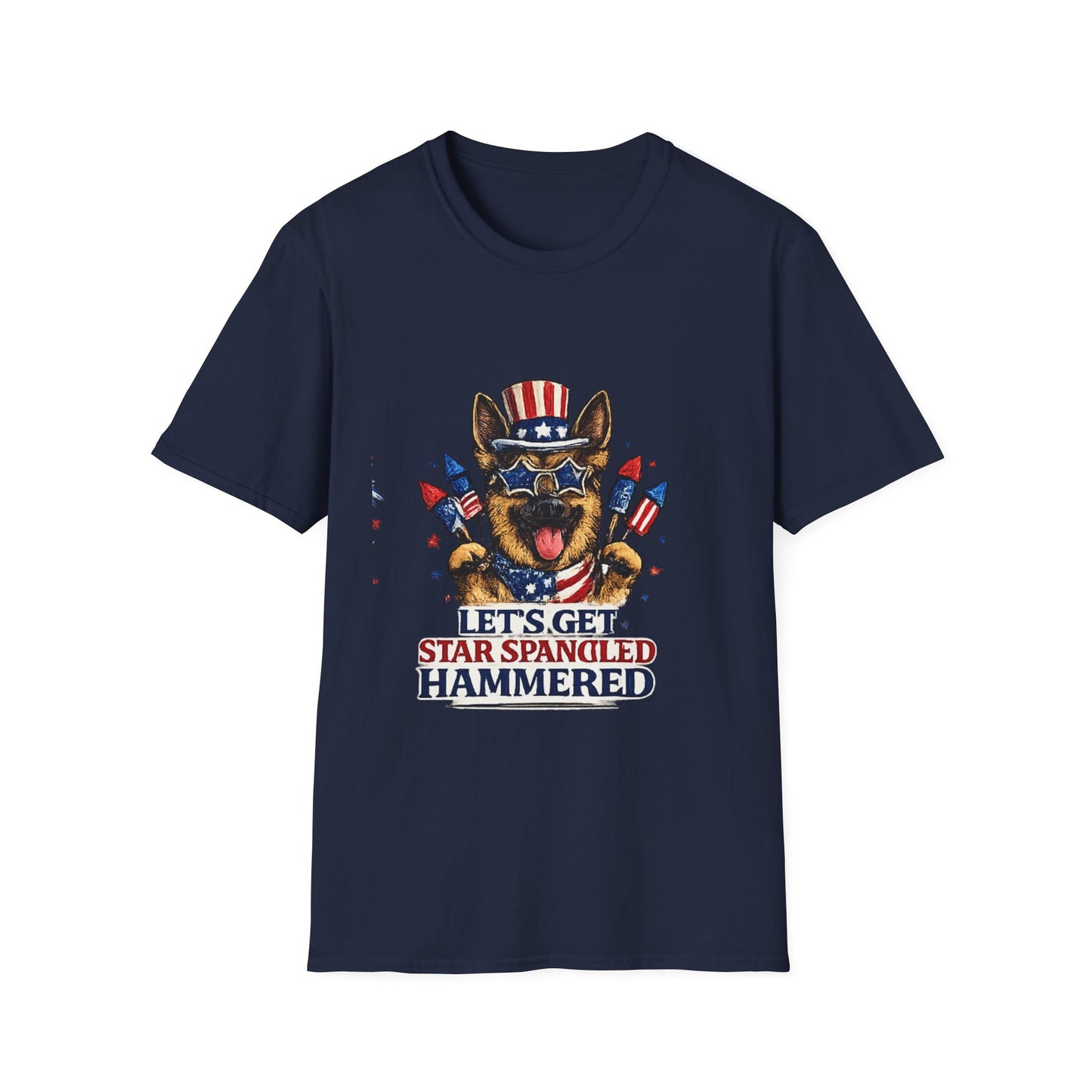 Lets Get Star Spangled Hammered T-Shirt | Patriotic German Shepherd, 4th of July