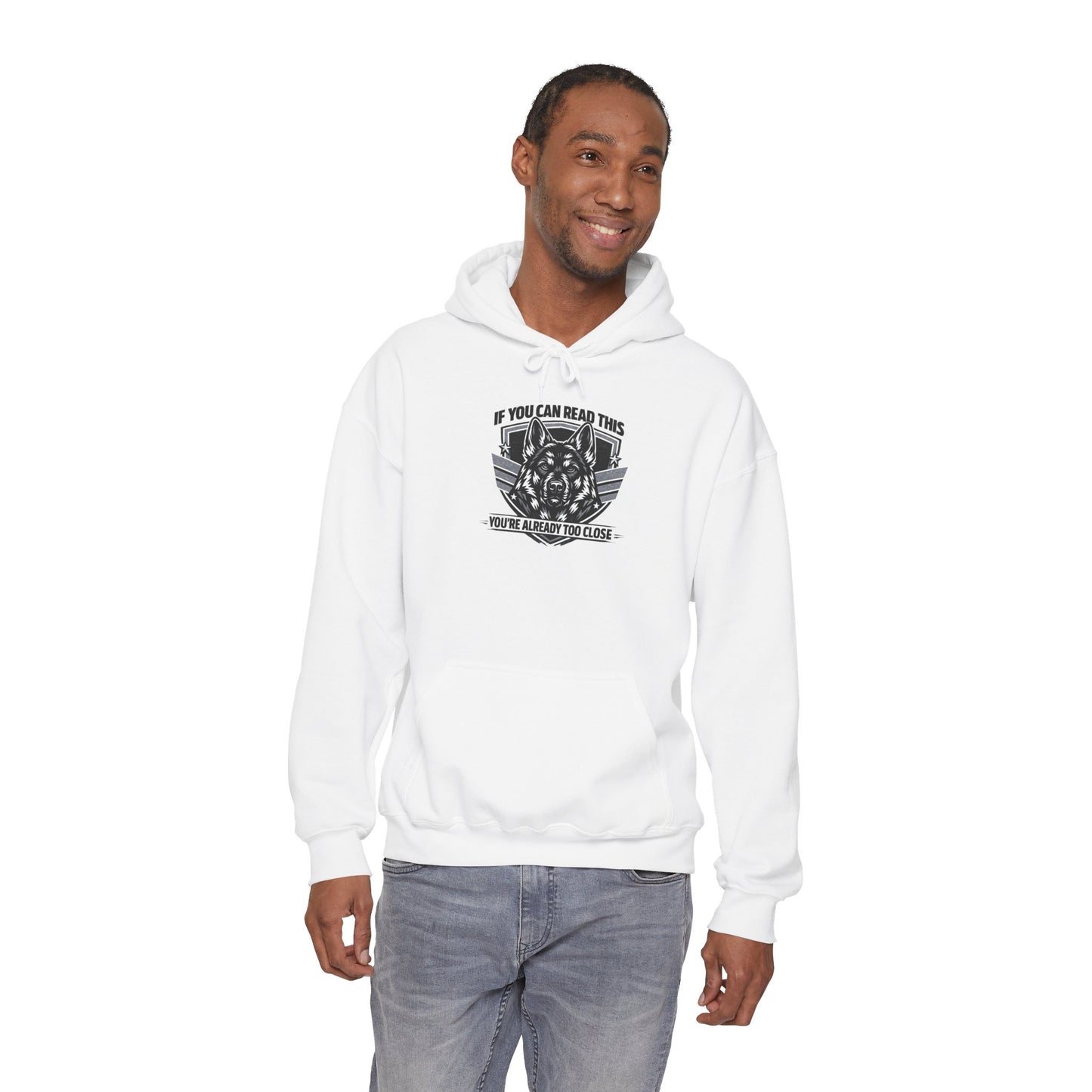 Hoodie — "If You Can Read This You're Already Too Close" Tactical Skull Graphic