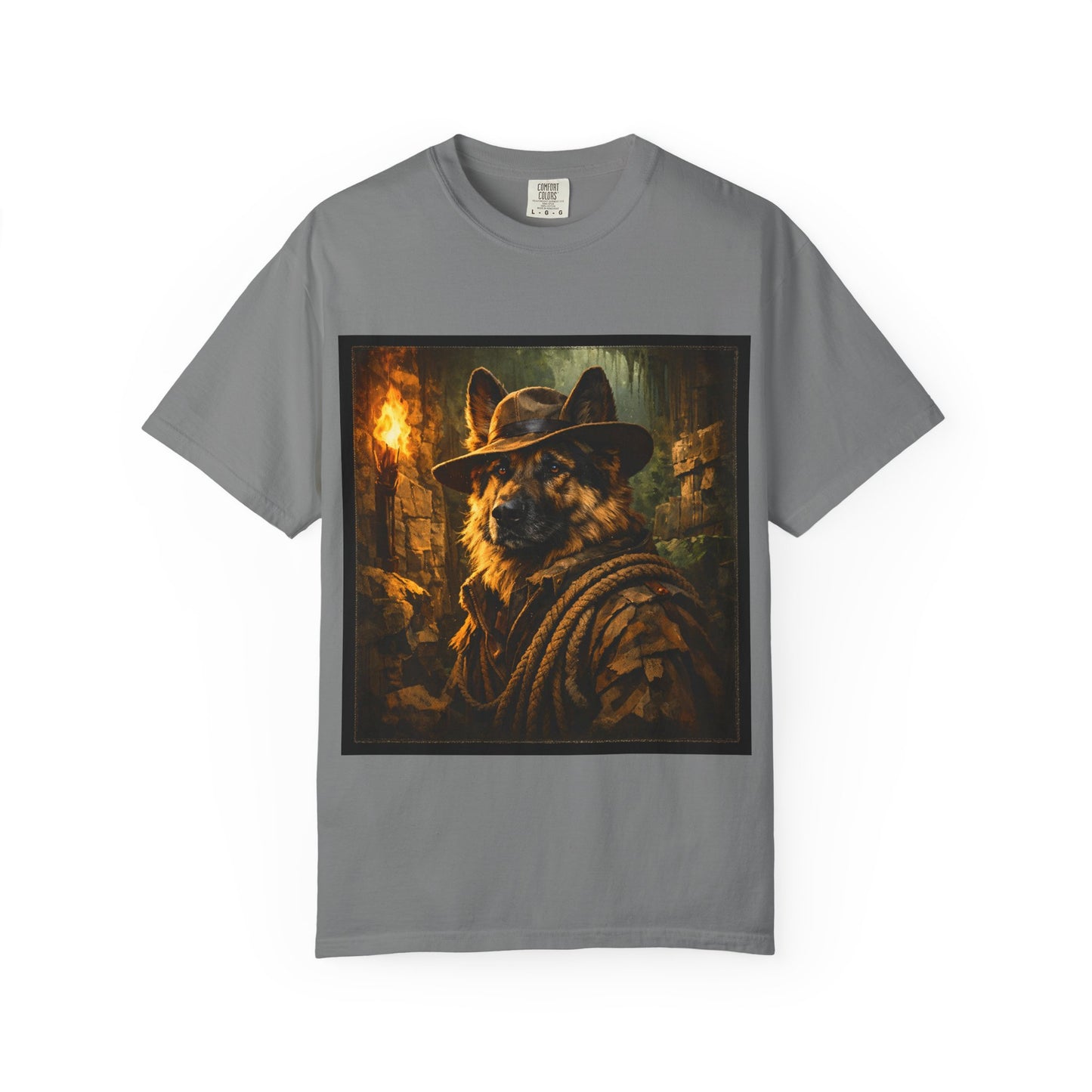 Indy Explorer German Shepherd T‑Shirt – Adventure Dog Lover Tee | Vintage Noir Canine Illustration | Bella Canvas 3001