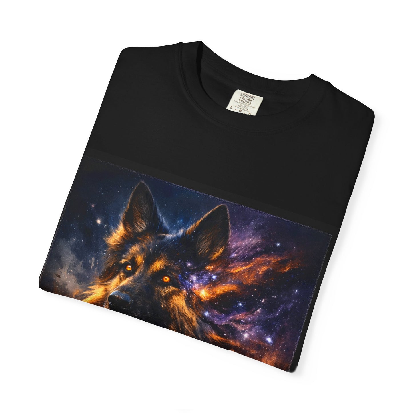 Cosmic German Shepherd Blaze T-Shirt | Galaxy fire Animal Artwork