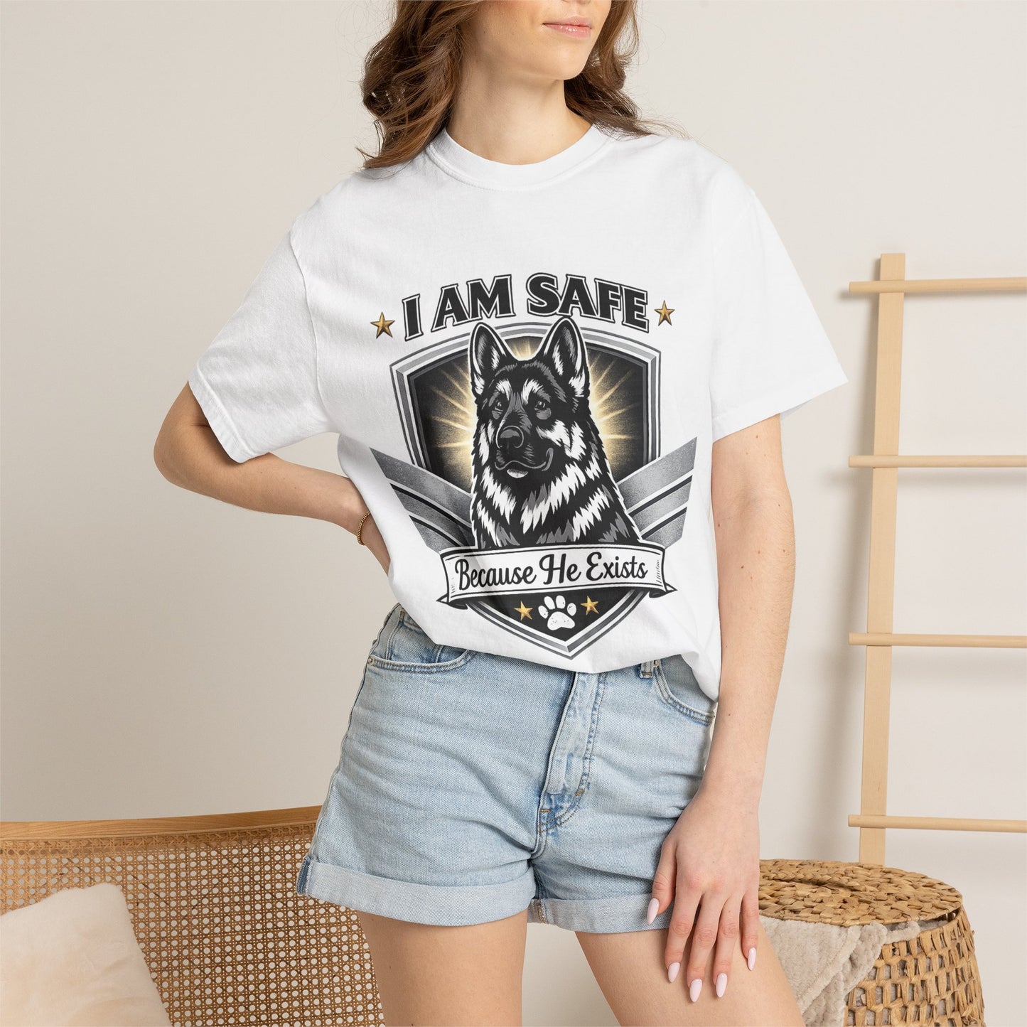 I Am Safe Because He Exists German Shepherd T-Shirt
