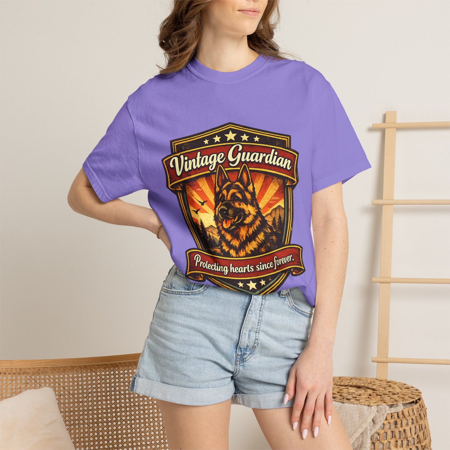 Vintage Guardian German Shepherd T-Shirt | Dog Badge Shield Design