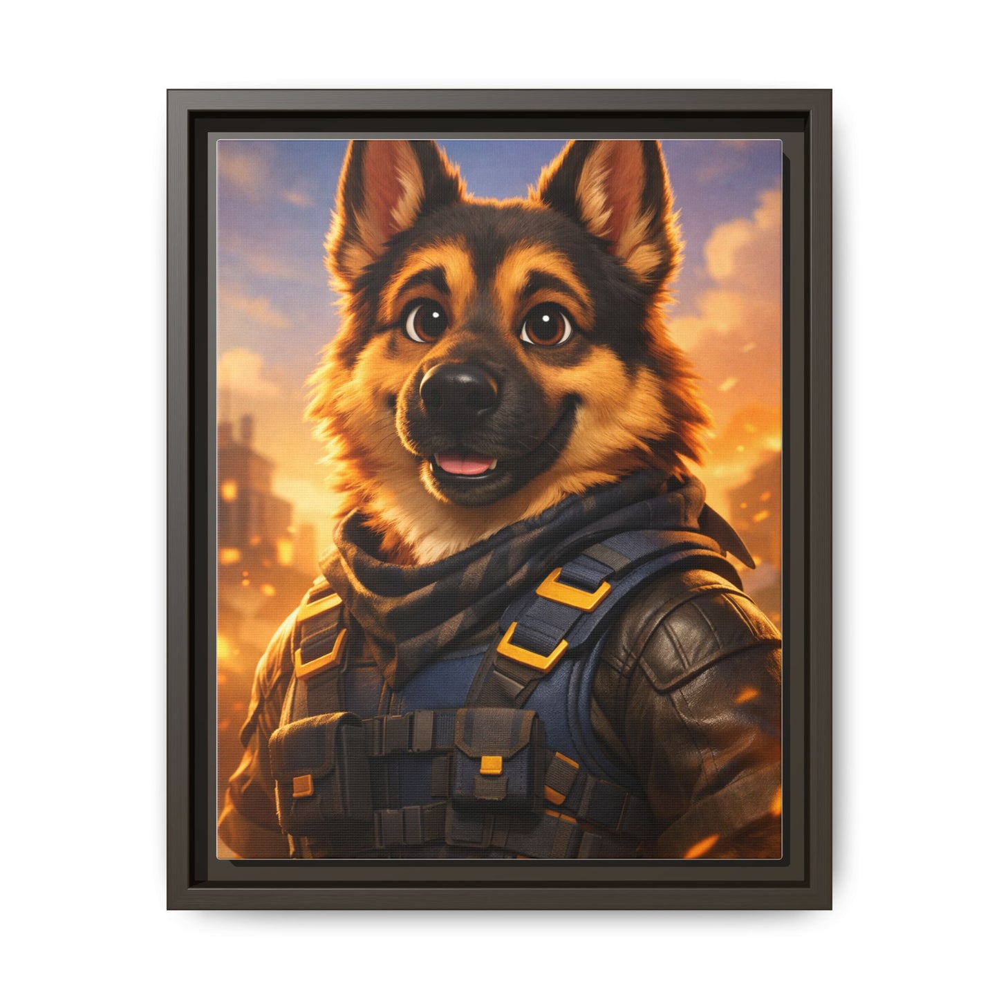 German Shepherd Hero Art – Tactical Dog Character Wall Canvas | Cinematic GSD Decor | Framed Matte Canvas