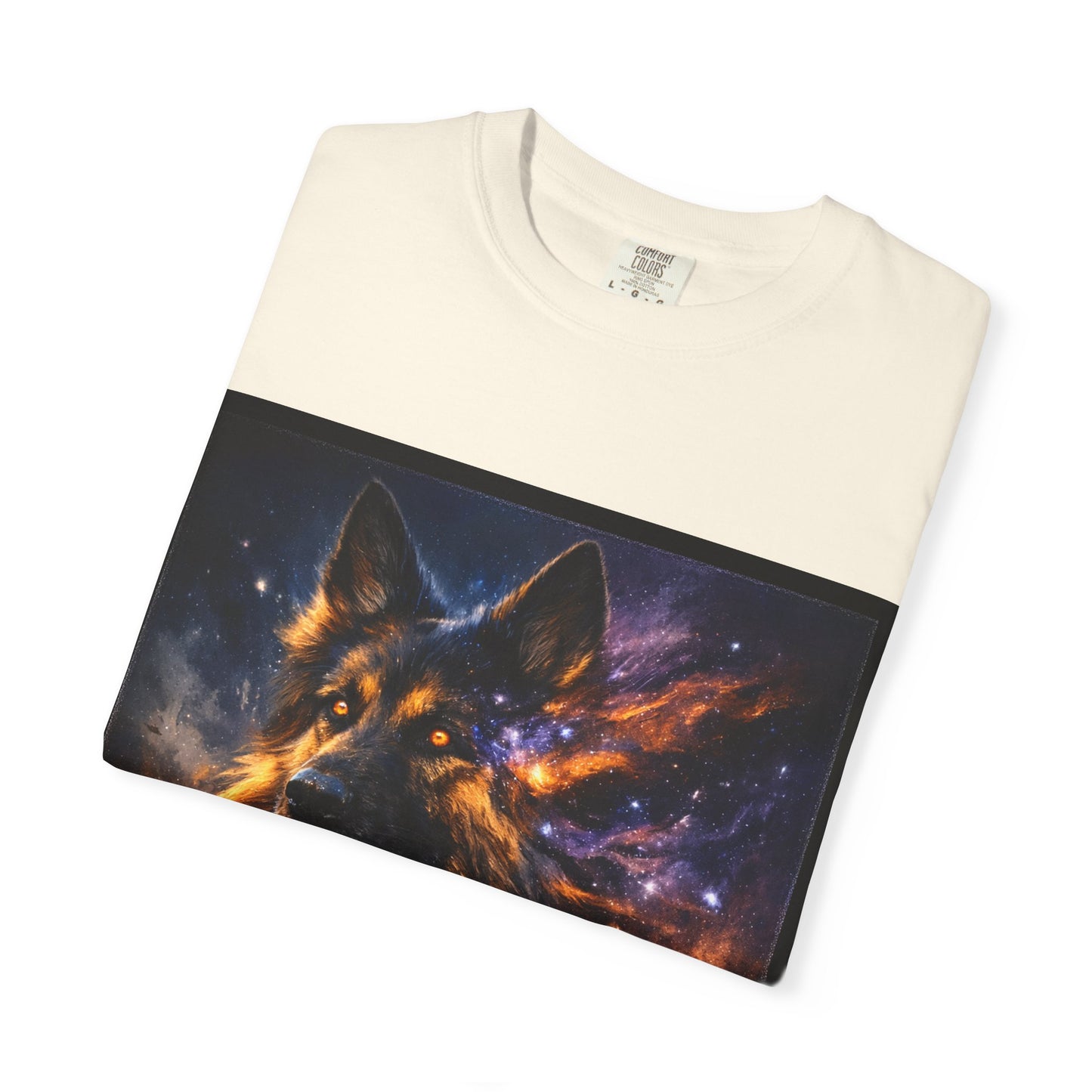Cosmic German Shepherd Blaze T-Shirt | Galaxy fire Animal Artwork