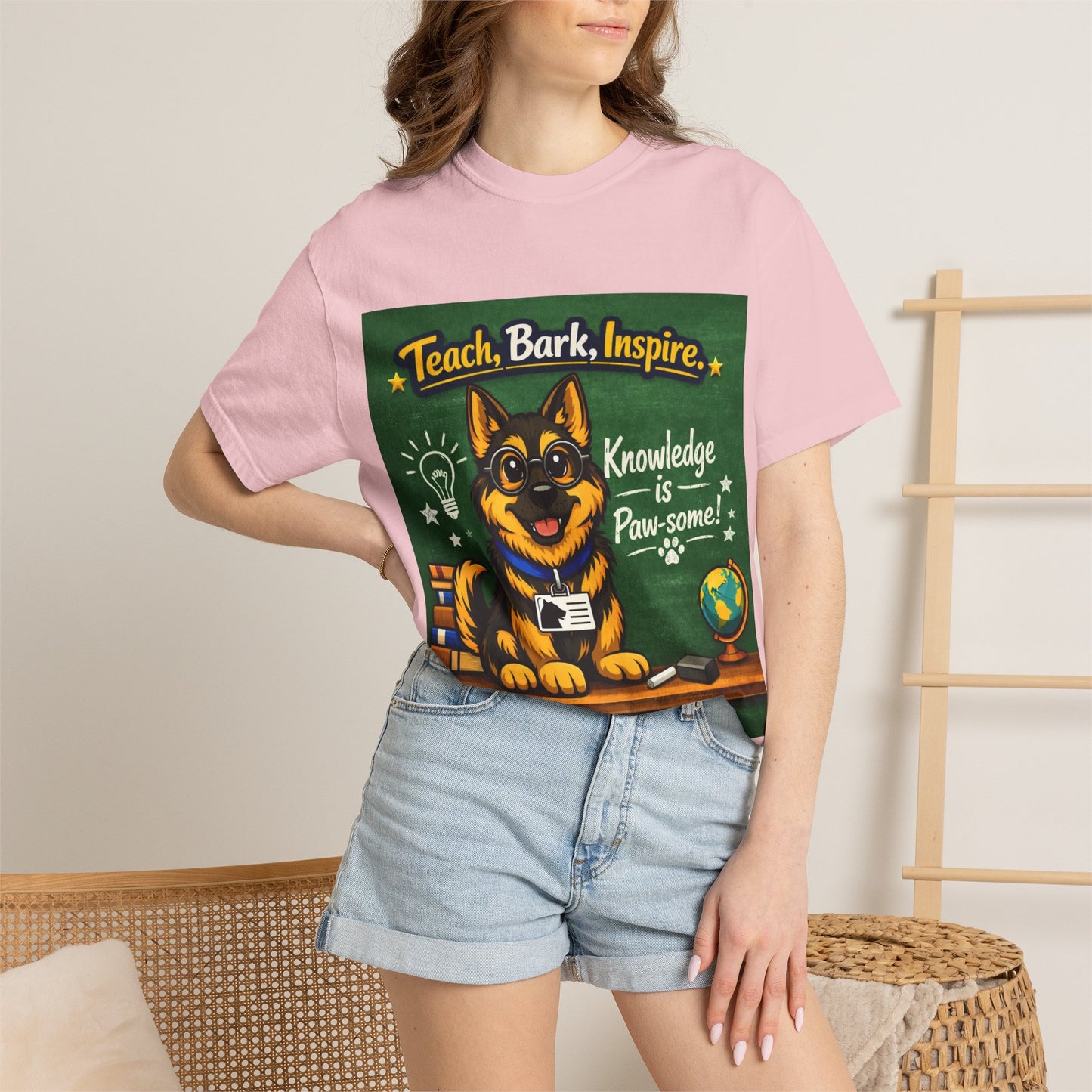 Teach Bark Inspire German Shepherd T‑Shirt – Knowledge Is Paw‑some Teacher Tee | Classroom Dog Lover Shirt | Bella Canvas 3001