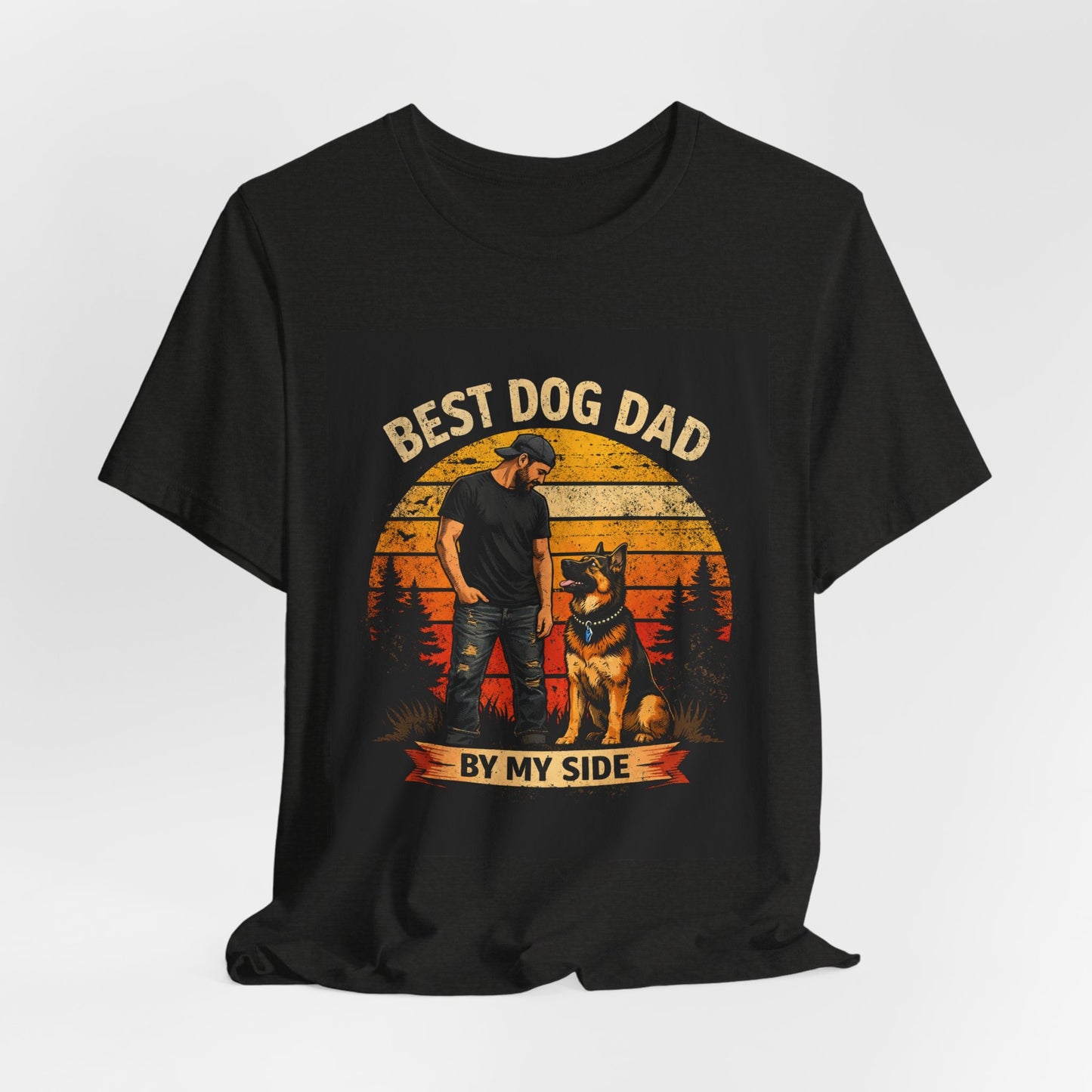 Best Dog Dad by My Side Tee | Man with German Shepherd Vintage Sunset