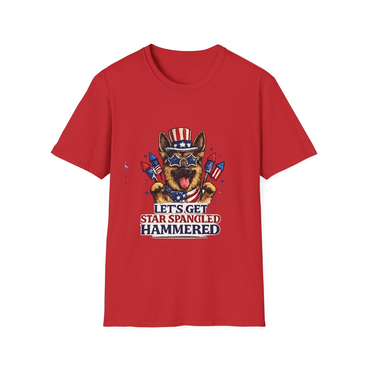 Lets Get Star Spangled Hammered T-Shirt | Patriotic German Shepherd, 4th of July