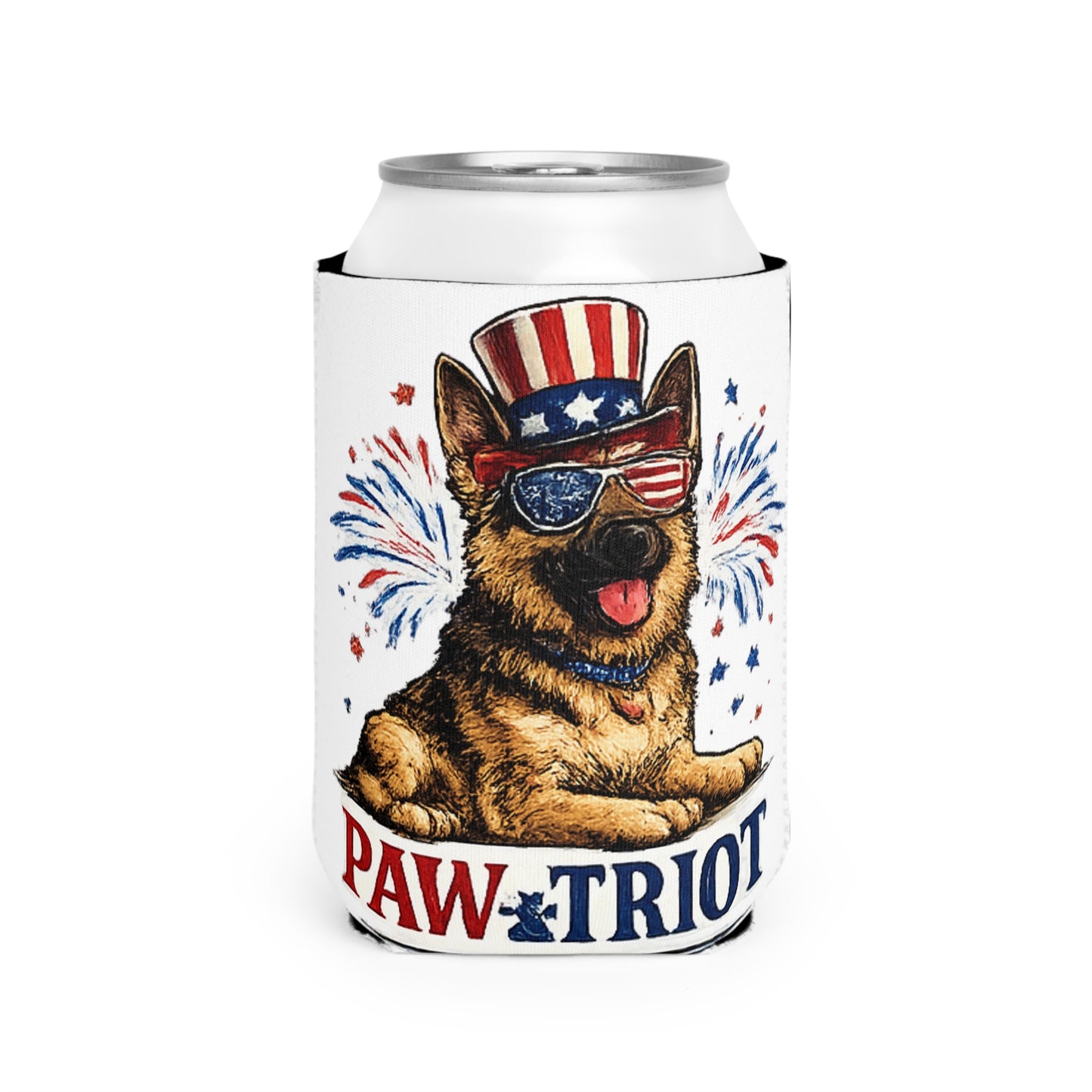 Paw-triot German Shepherd Can Cooler Sleeve | Patriotic Dog Fourth of July