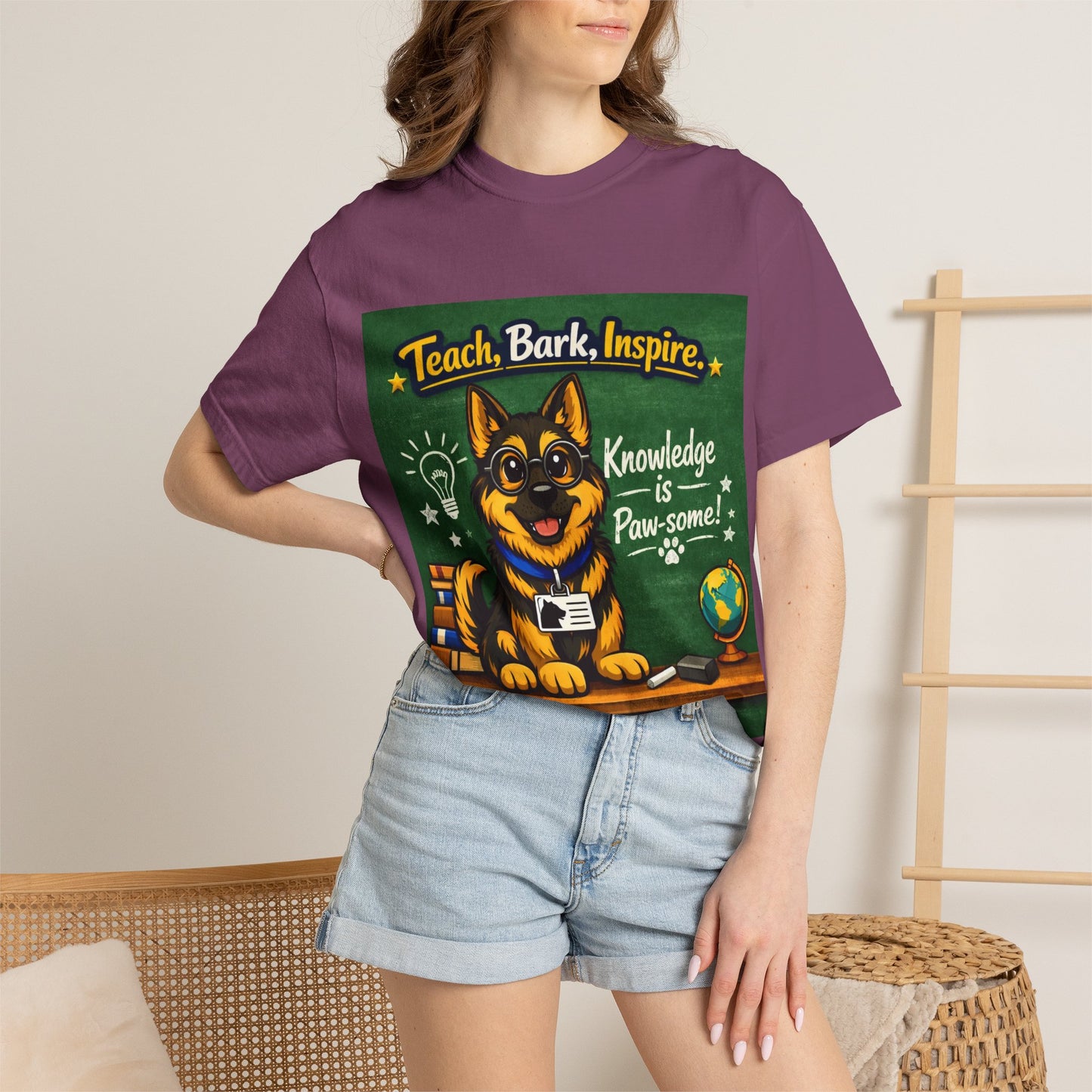 Teach Bark Inspire German Shepherd T‑Shirt – Knowledge Is Paw‑some Teacher Tee | Classroom Dog Lover Shirt | Bella Canvas 3001