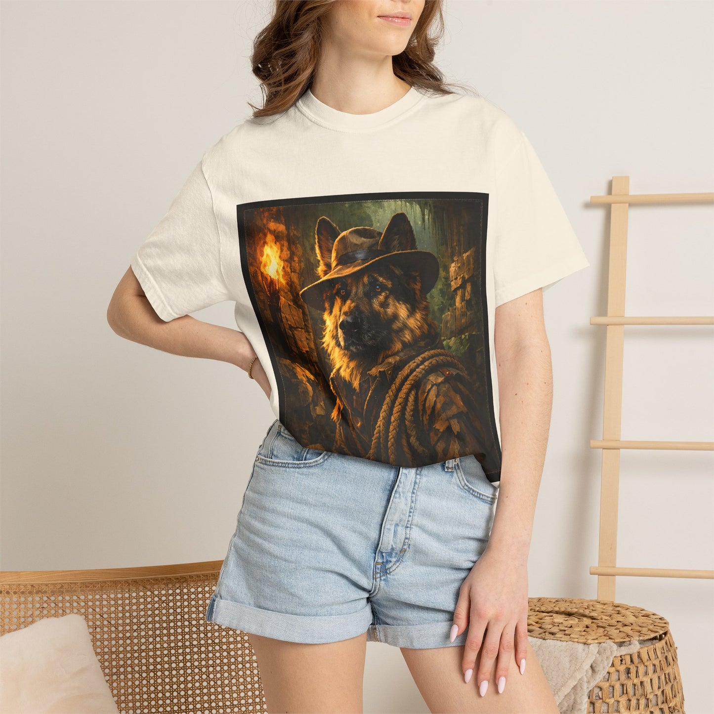 Indy Explorer German Shepherd T‑Shirt – Adventure Dog Lover Tee | Vintage Noir Canine Illustration | Bella Canvas 3001