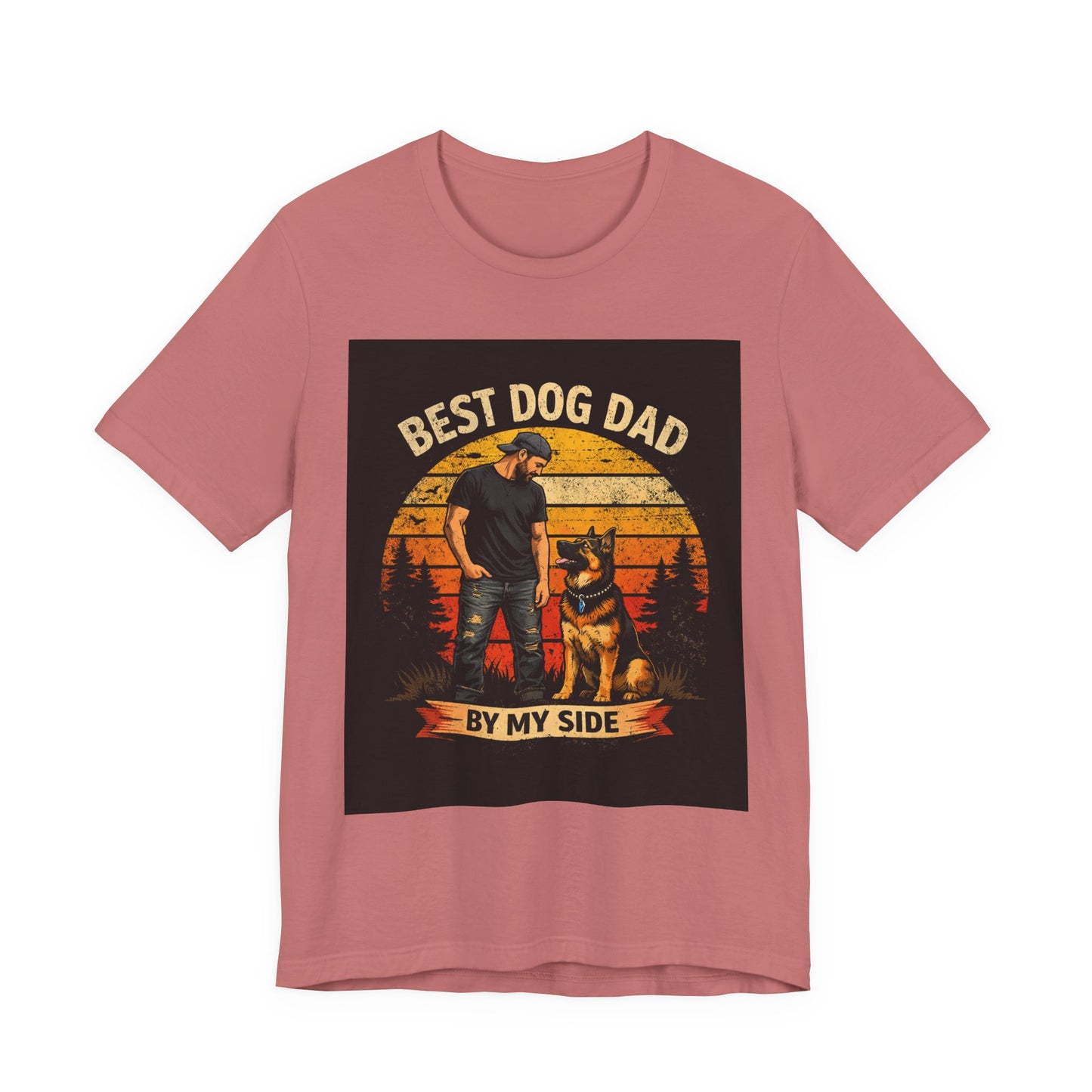 Best Dog Dad by My Side Tee | Man with German Shepherd Vintage Sunset