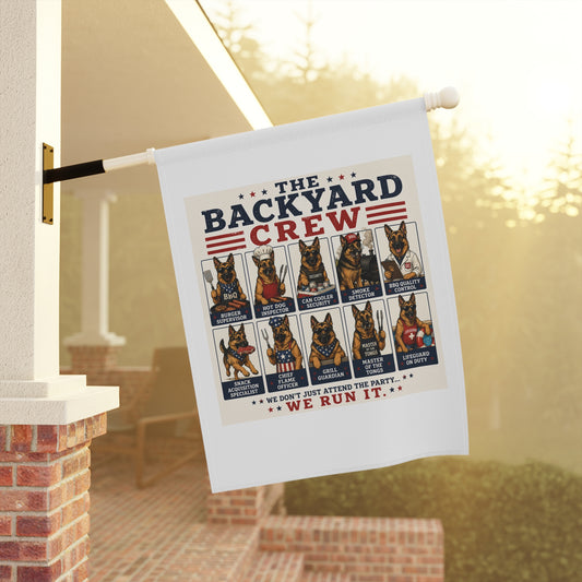 The Backyard Crew German Shepherd Garden Flag | Funny BBQ Yard Decor | Patriotic Outdoor Flag