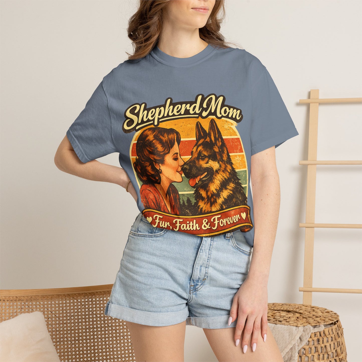 Shepherd Mom Vintage Portrait T-Shirt | German Shepherd Mom Tee