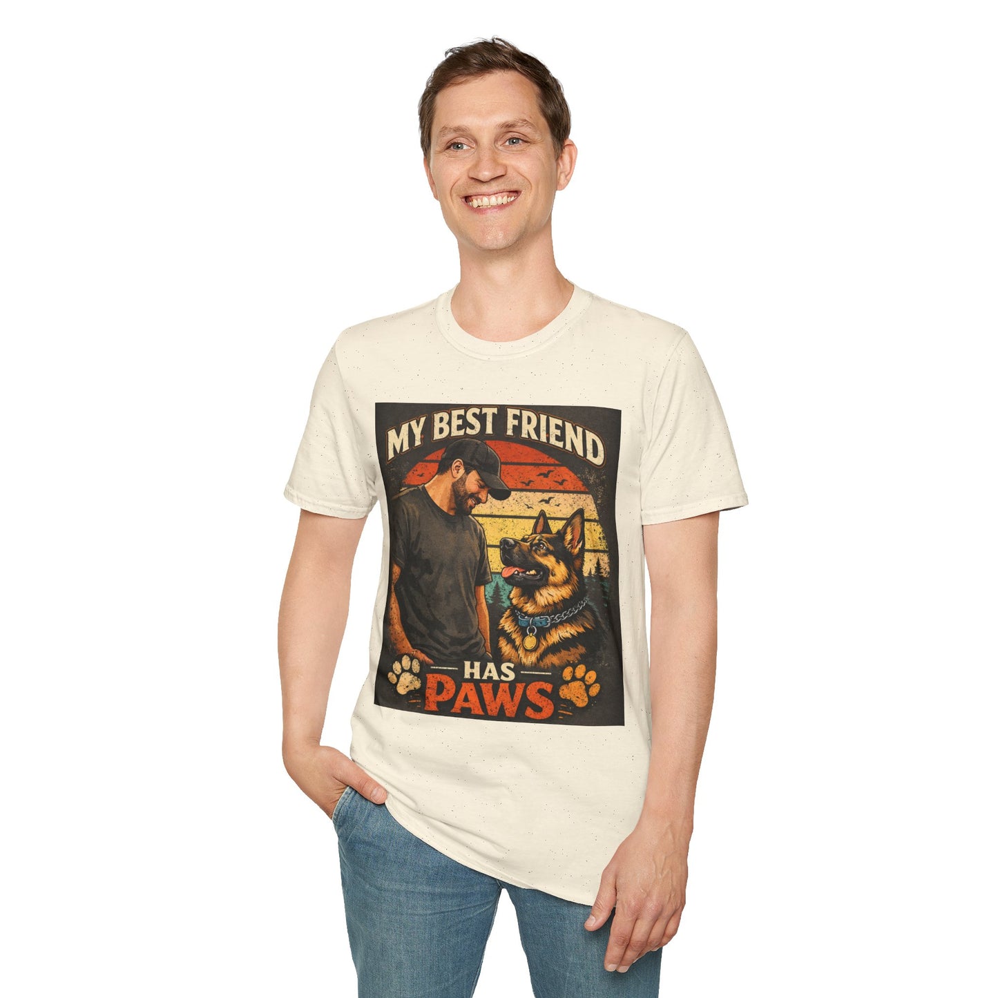 My Best Friend Has Paws Retro T‑Shirt – Dog Lover Vintage Graphic Tee | Pet Owner Gift | Gildan Softstyle
