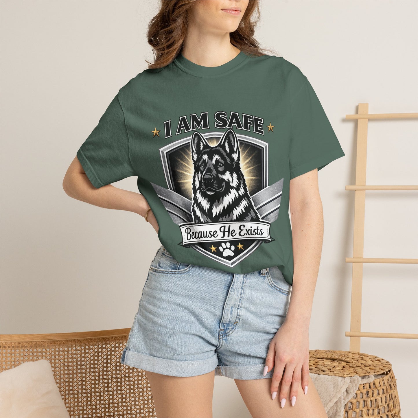 I Am Safe Because He Exists German Shepherd T-Shirt