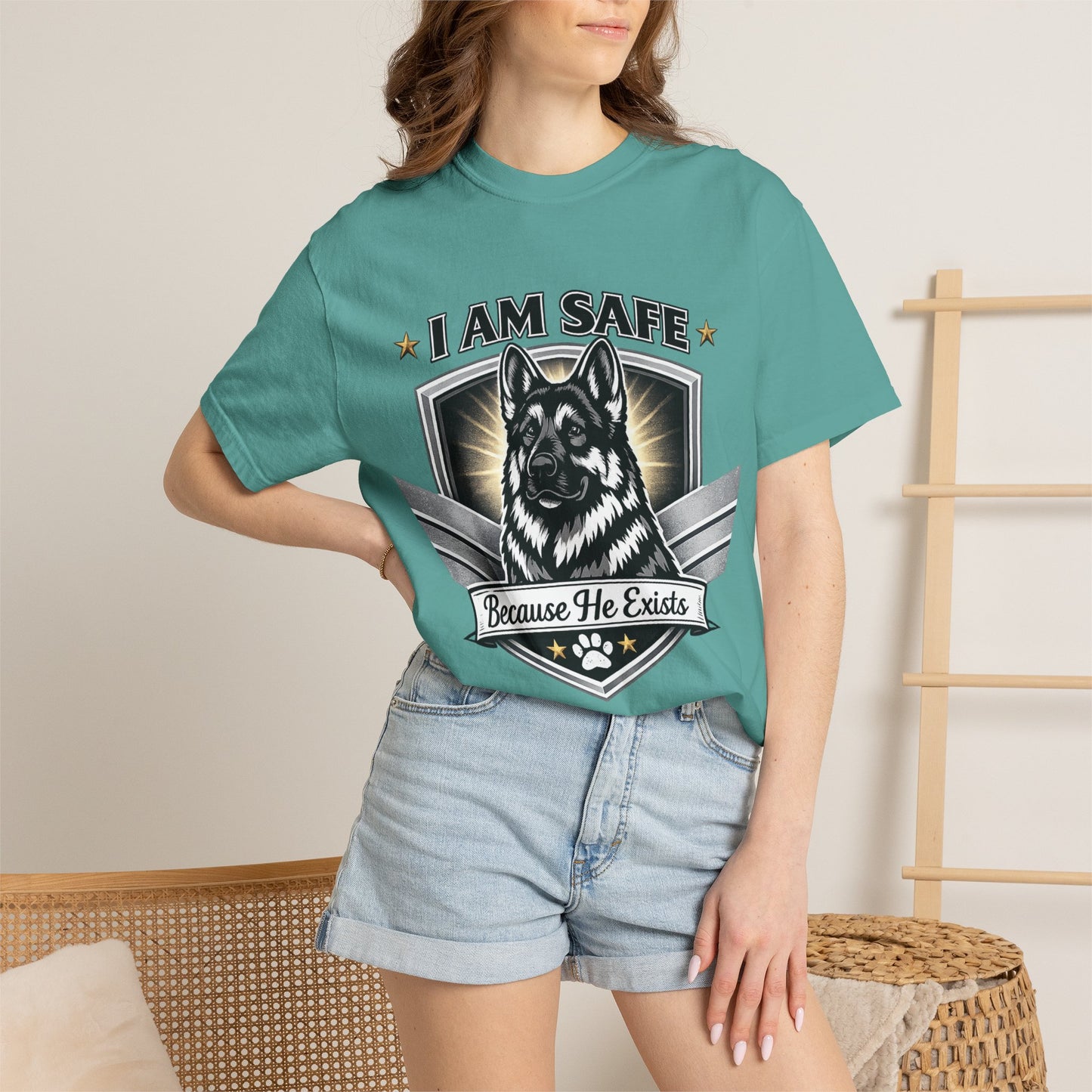 I Am Safe Because He Exists German Shepherd T-Shirt