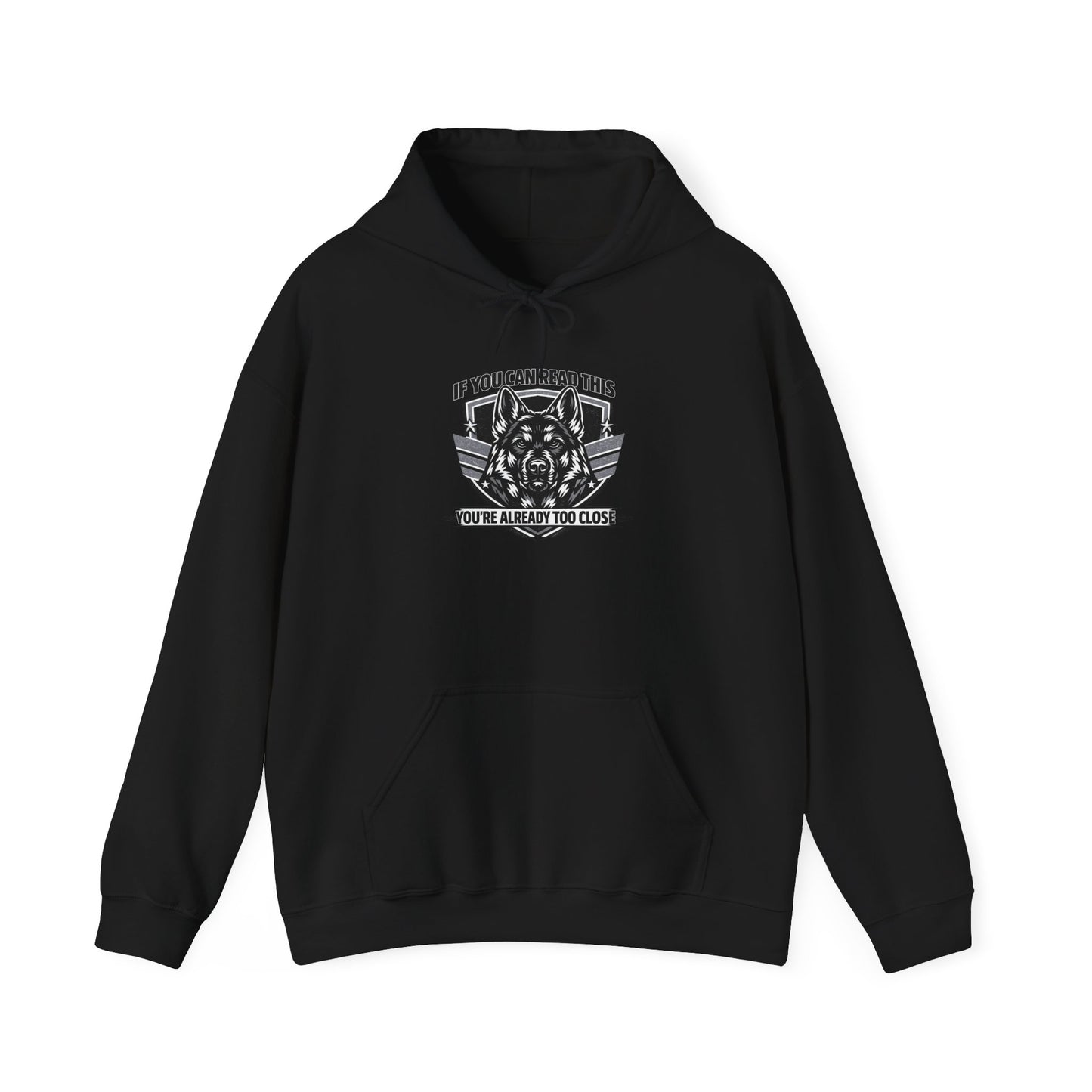 Hoodie — "If You Can Read This You're Already Too Close" Tactical Skull Graphic
