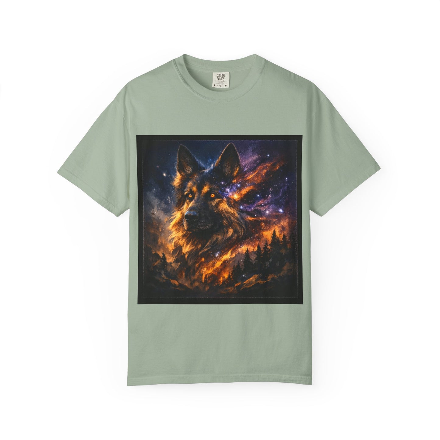 Cosmic German Shepherd Blaze T-Shirt | Galaxy fire Animal Artwork