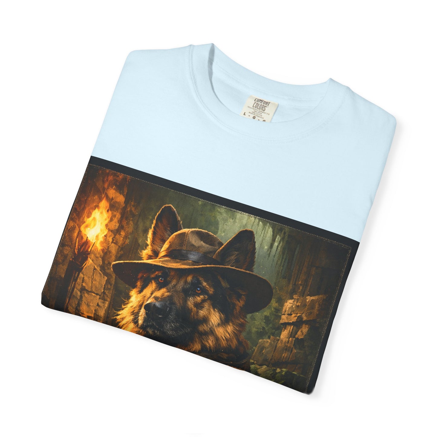 Indy Explorer German Shepherd T‑Shirt – Adventure Dog Lover Tee | Vintage Noir Canine Illustration | Bella Canvas 3001