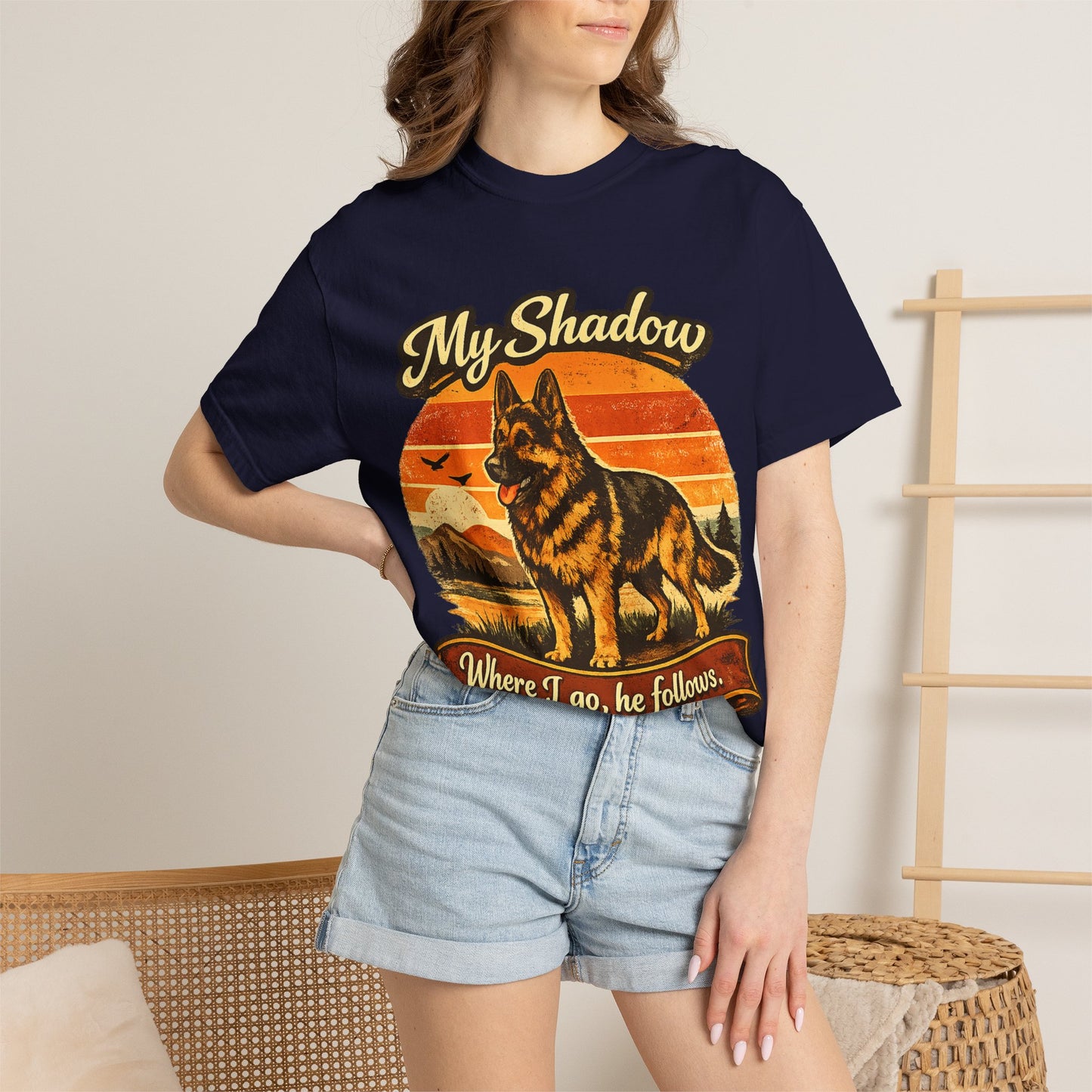 German Shepherd 'My Shadow' Vintage Sunset T-Shirt | Dog Lover Tee