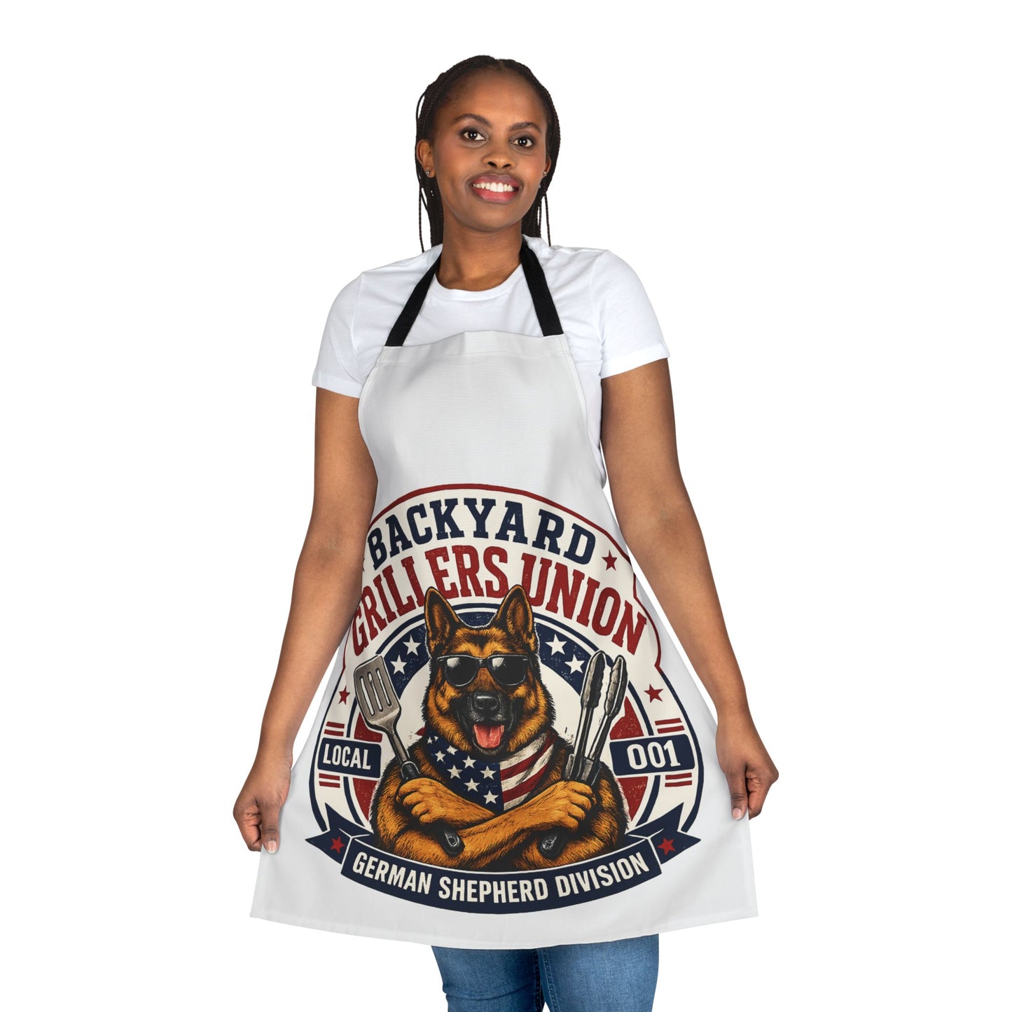 Backyard Grillers Union German Shepherd Apron — Patriotic BBQ Chef Gift