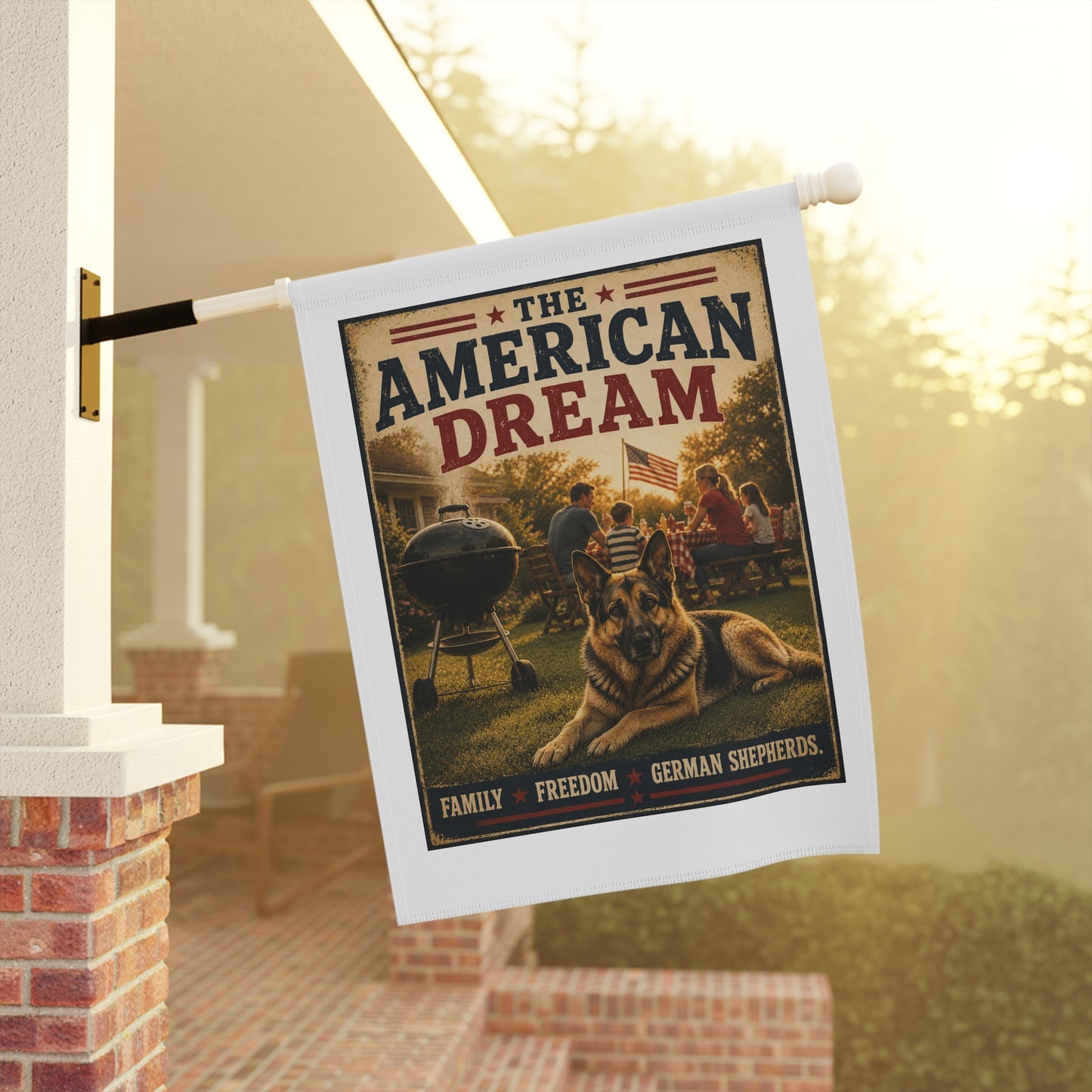 American Dream Garden Flag — Patriotic German Shepherd Yard Banner