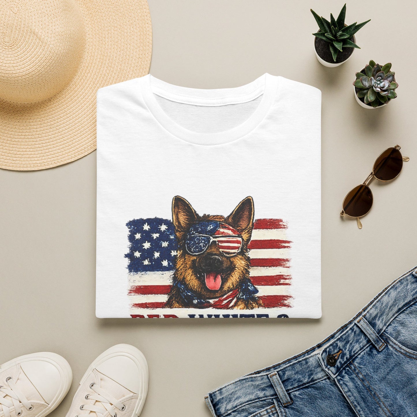 Patriotic German Shepherd Graphic T-Shirt | American Flag Dog Tee